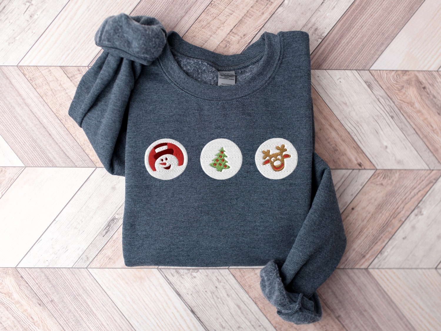 Christmas Cookies Santa Reindeer Embroidered Sweatshirt Holiday Crewneck Sweater image 1