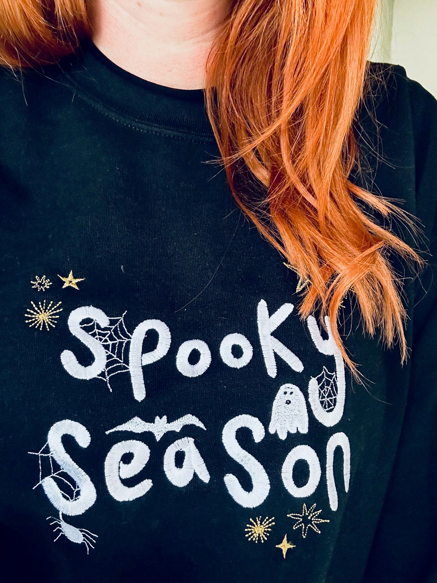 Spooky Season Embroidered Sweatshirt Cute Autumn Halloween Jumper for Fall image 3