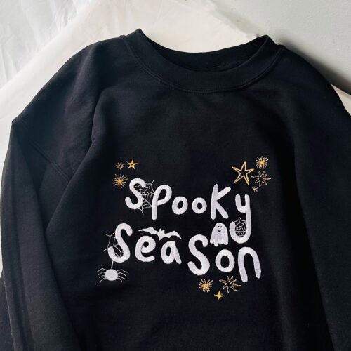 Spooky Season Embroidered Sweatshirt Cute Autumn Halloween Jumper for Fall image 0