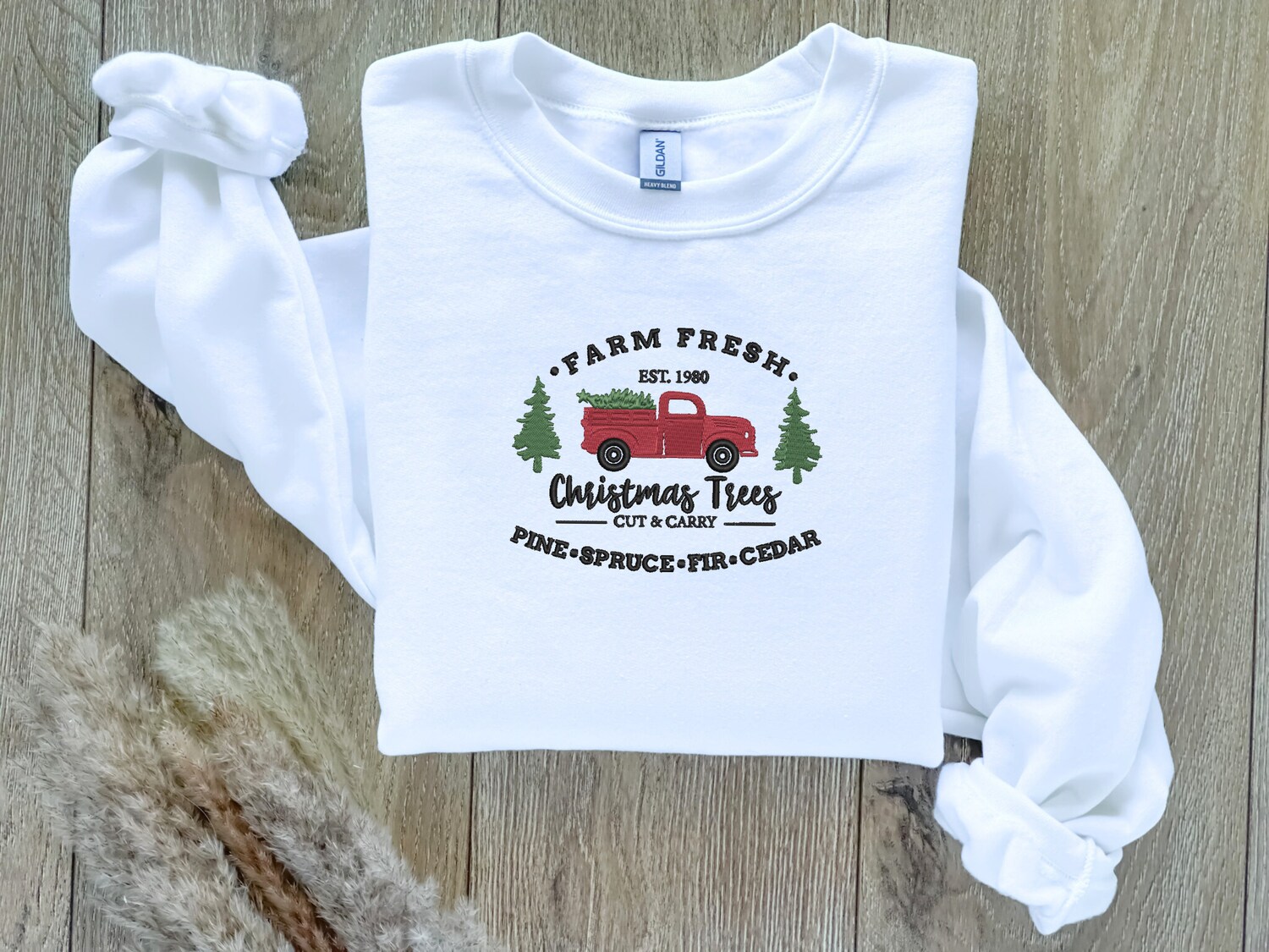 Christmas Farm Fresh Truck Embroidered Holiday Sweatshirt Custom Christmas Crewneck image 3