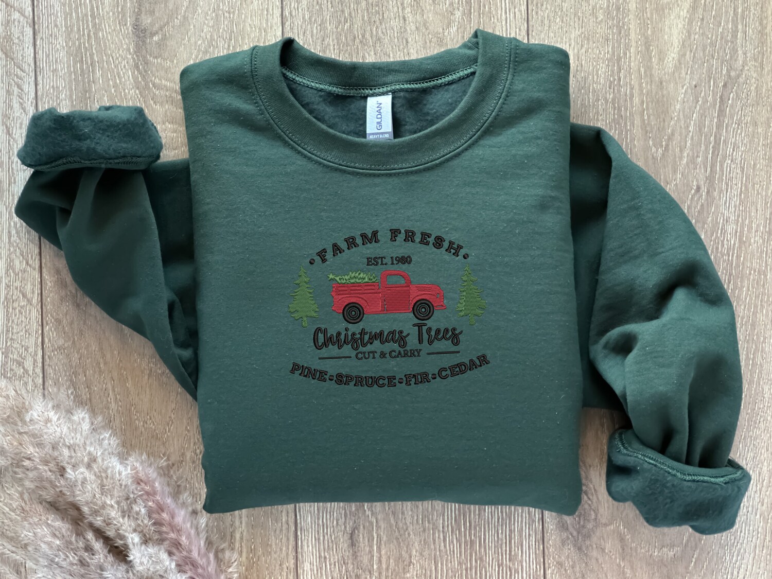 Christmas Farm Fresh Truck Embroidered Holiday Sweatshirt Custom Christmas Crewneck image 1