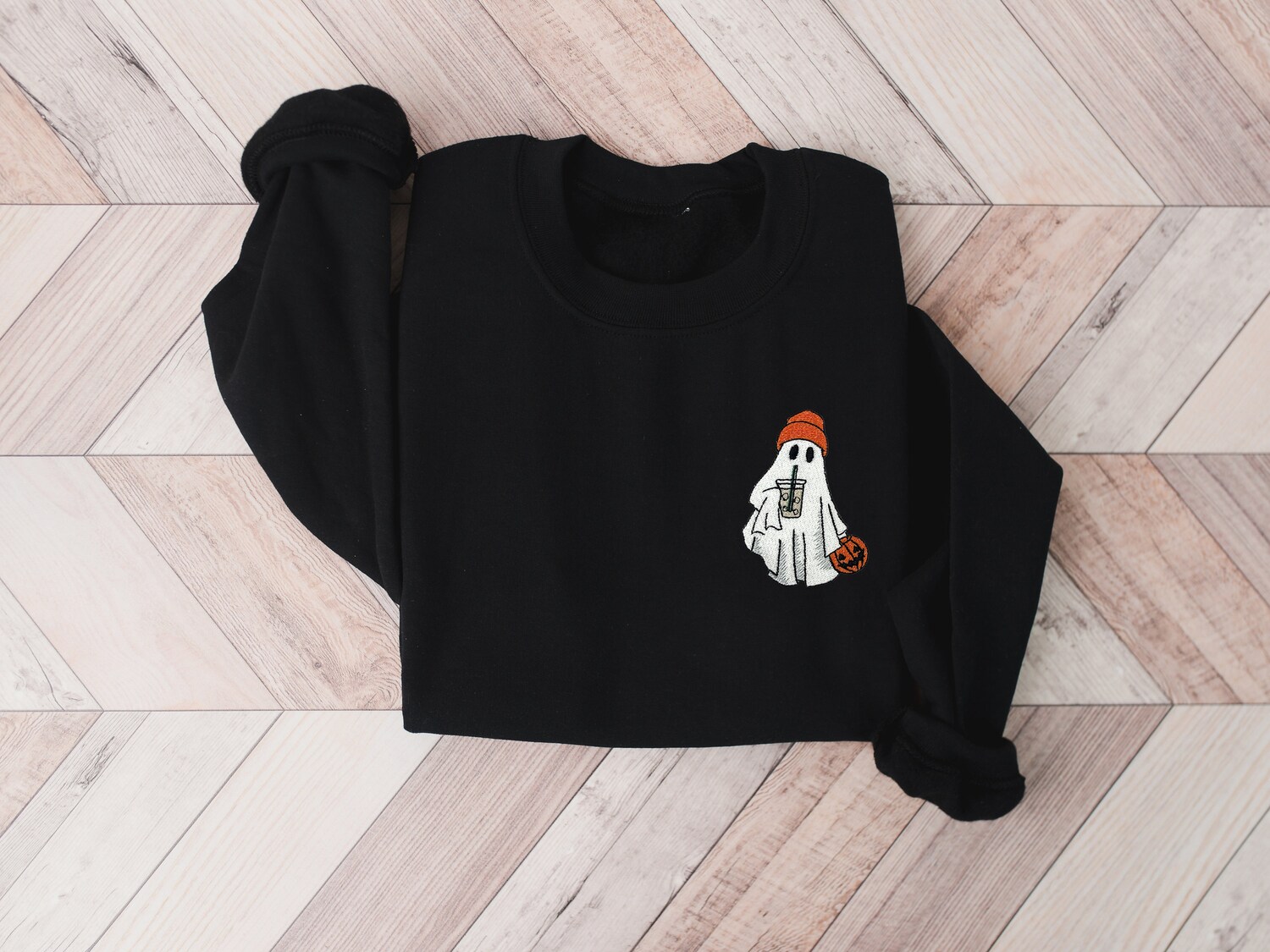 Women's Embroidered Halloween Ghost Sweatshirt Cute & Cozy Halloween Apparel image 2