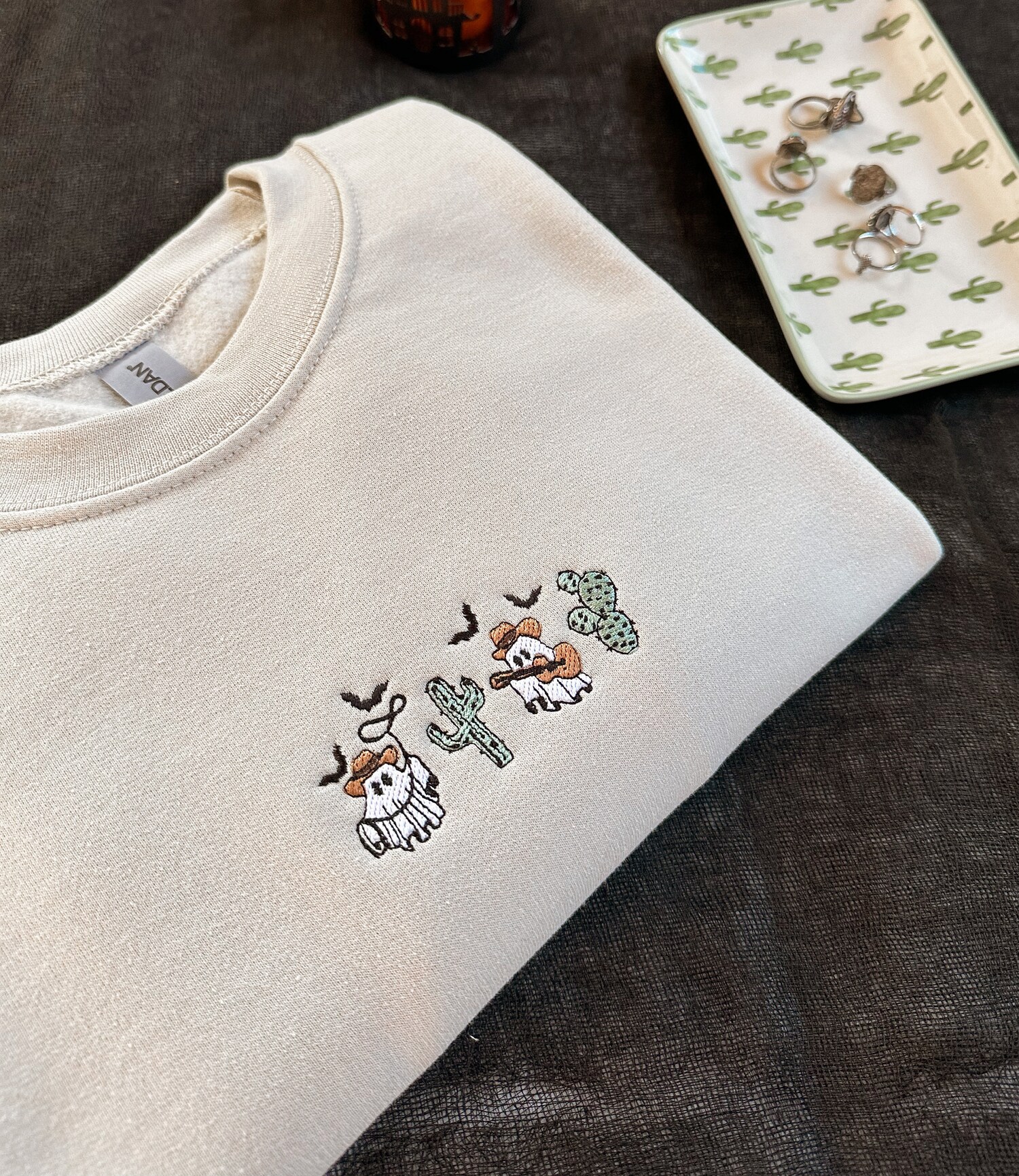 Subtle Halloween Embroidered Crewneck Sweatshirt Ghost Cactus Design Halloween Sweater image 3