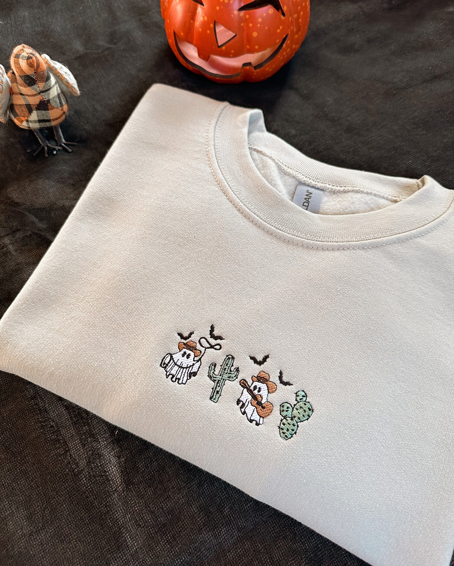 Subtle Halloween Embroidered Crewneck Sweatshirt Ghost Cactus Design Halloween Sweater image 4