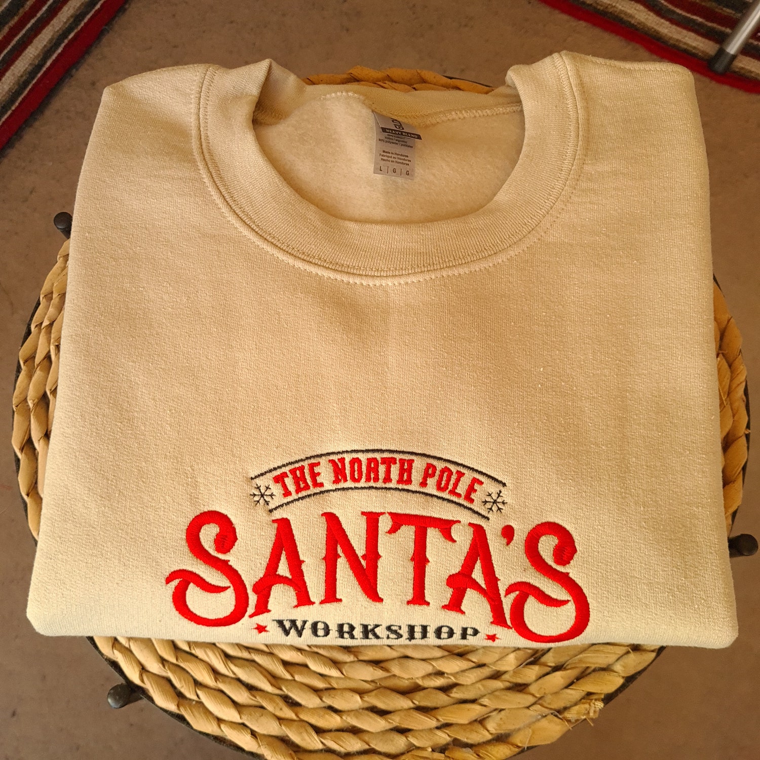 Santa Workshop Vintage Embroidered Christmas Sweatshirt Unisex Holiday Jumper Crewneck Gift image 2