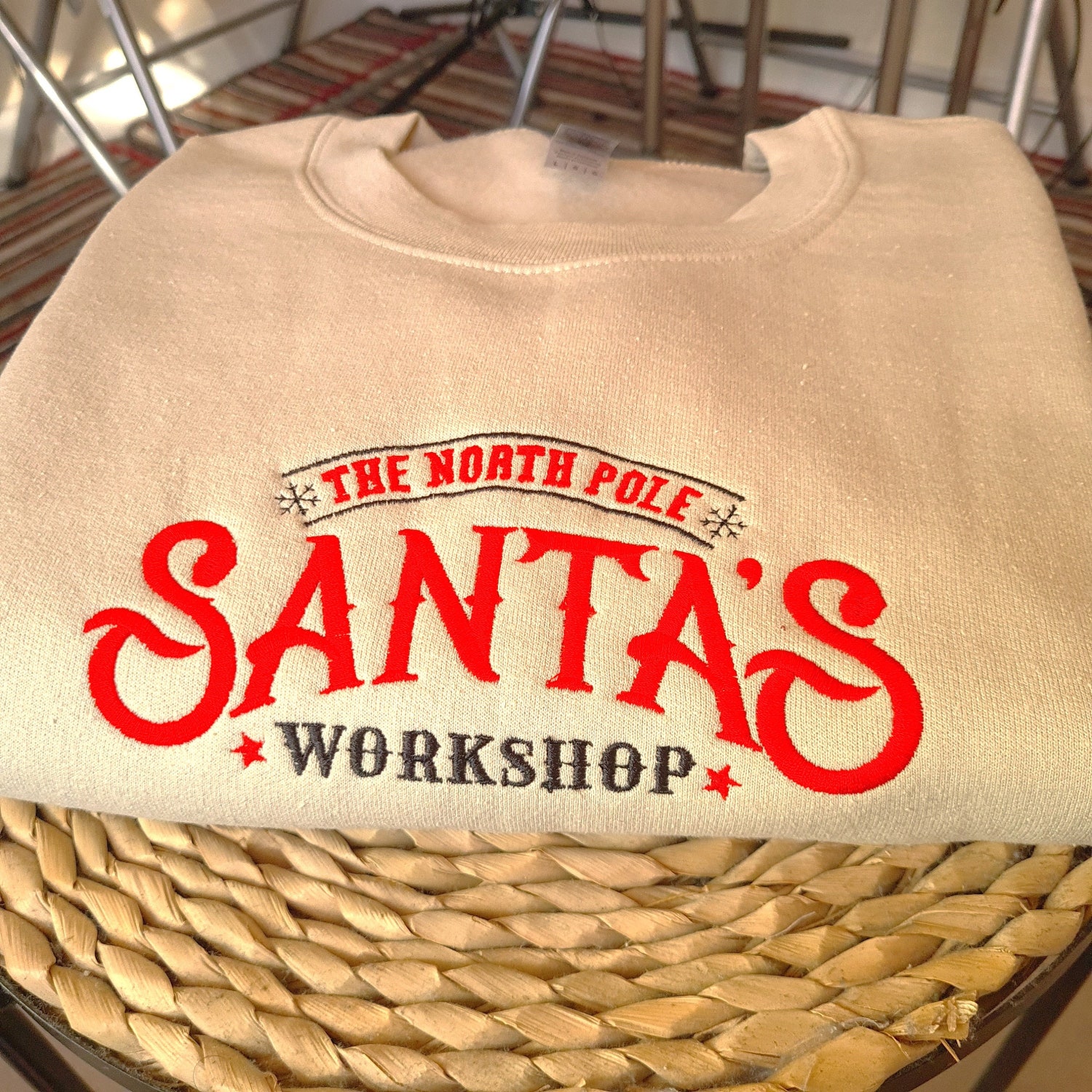 Santa Workshop Vintage Embroidered Christmas Sweatshirt Unisex Holiday Jumper Crewneck Gift image 3