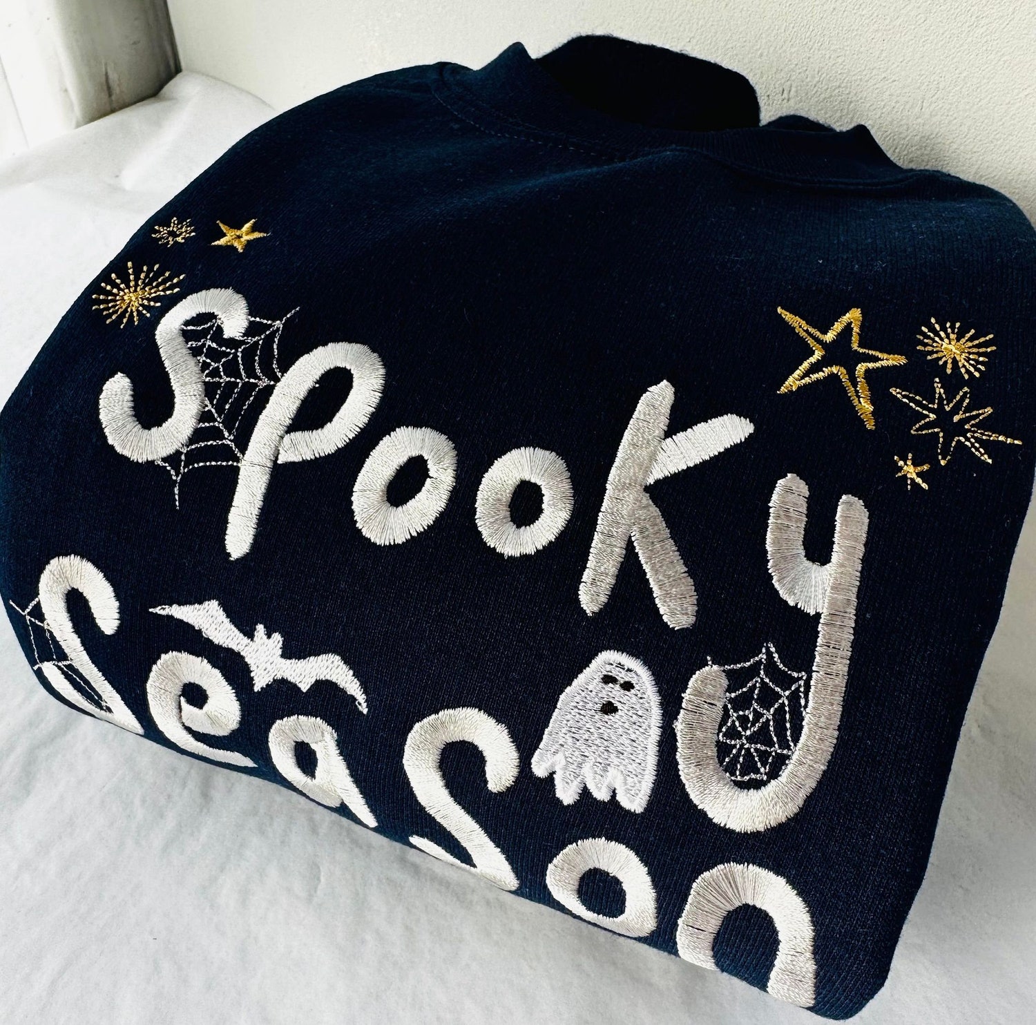 Spooky Season Embroidered Sweatshirt Cute Autumn Halloween Jumper for Fall image 1