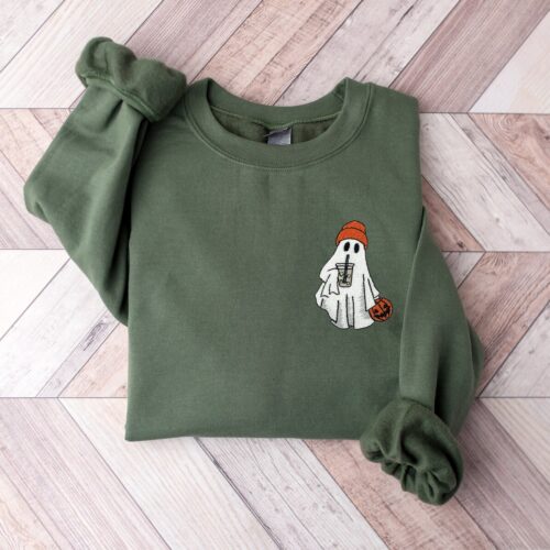 Women's Embroidered Halloween Ghost Sweatshirt Cute & Cozy Halloween Apparel image 0