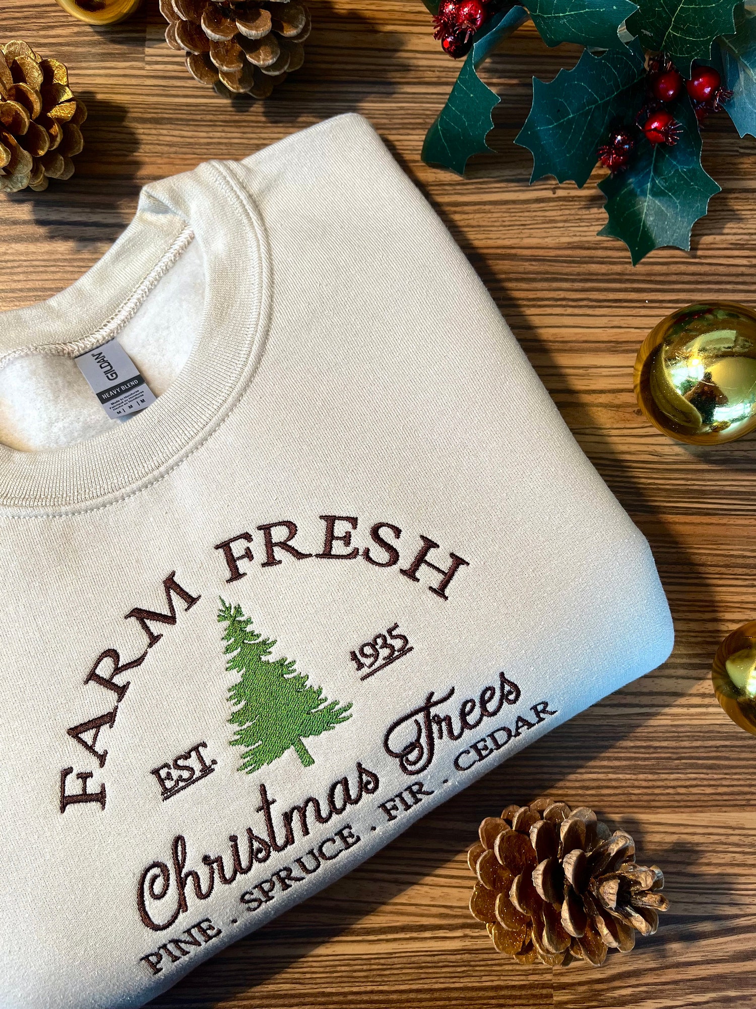 Farm Fresh Christmas Trees Embroidered Sweatshirt Holiday Cozy Winter Apparel image 2