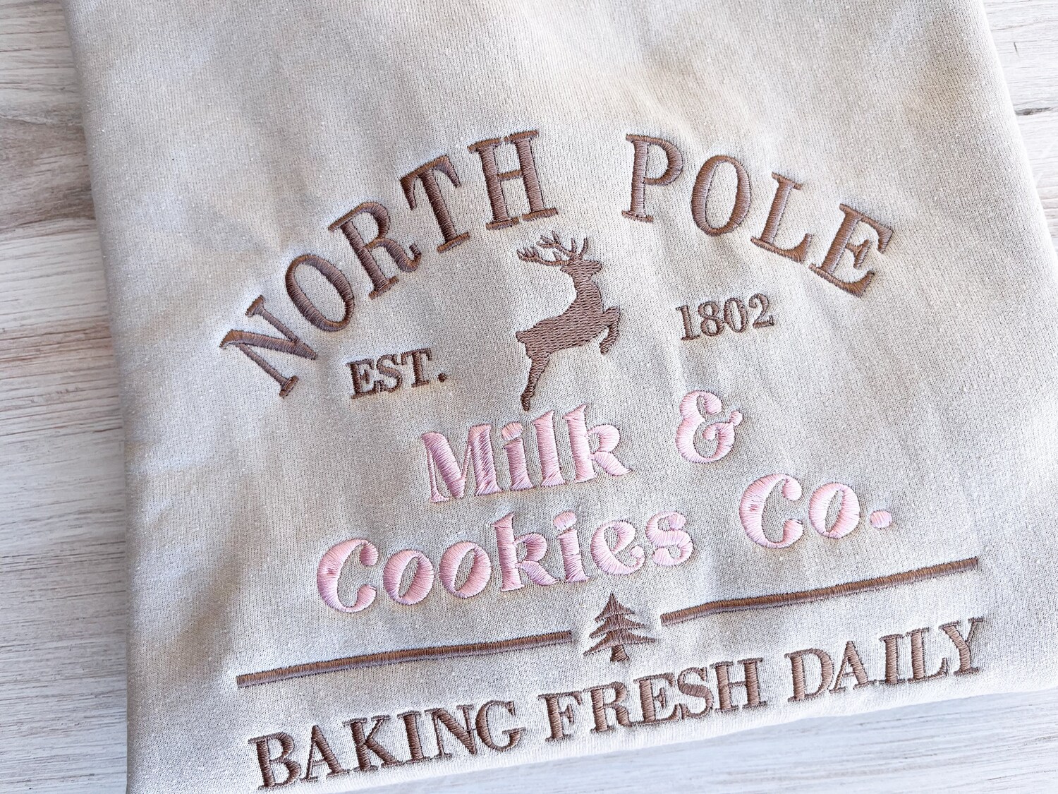 North Pole Cookie Co Embroidered Christmas Sweatshirt Custom Winter Holiday Crewneck image 2