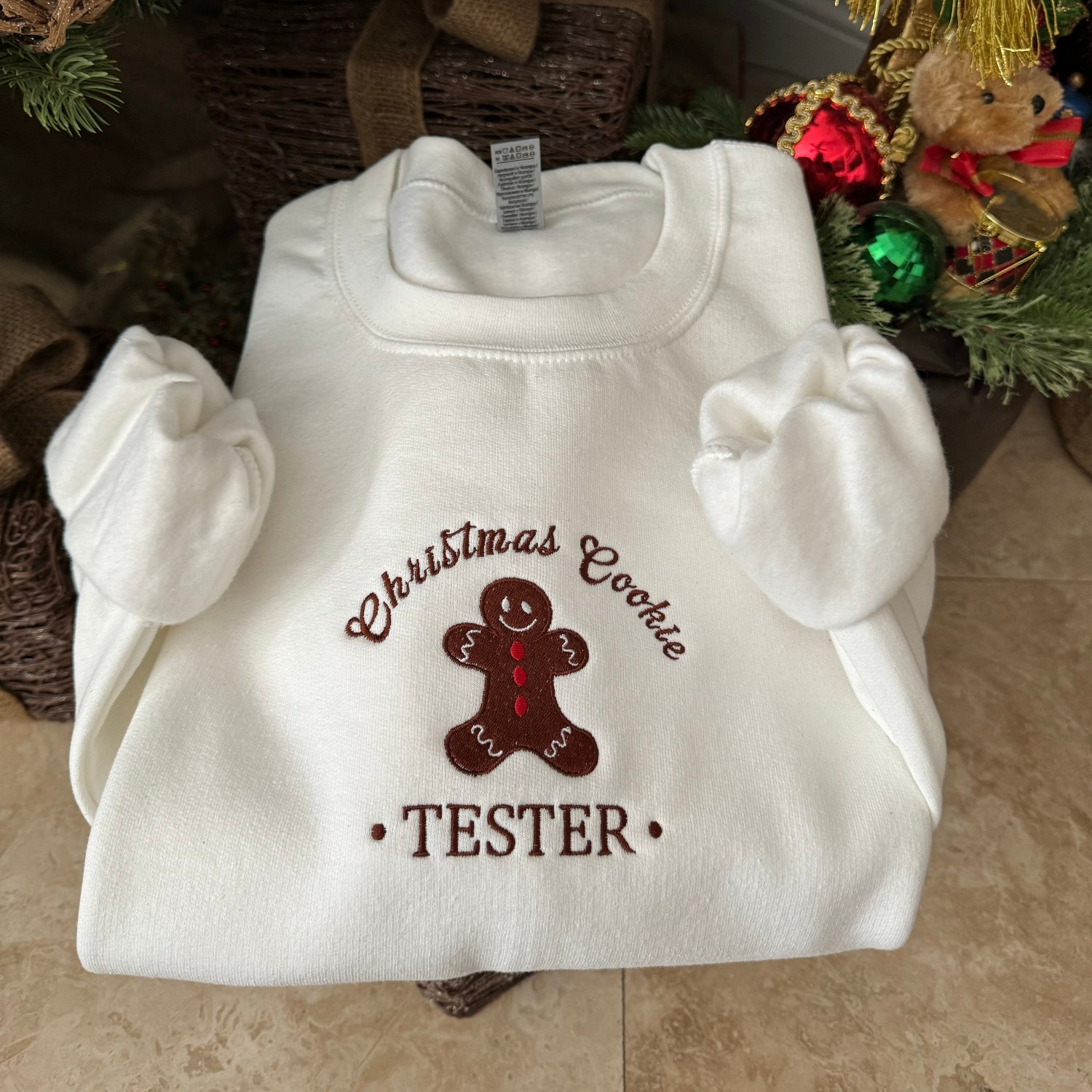 Christmas Couples Embroidered Sweatshirt Cookie Tester & Baker Holiday Sweaters image 3