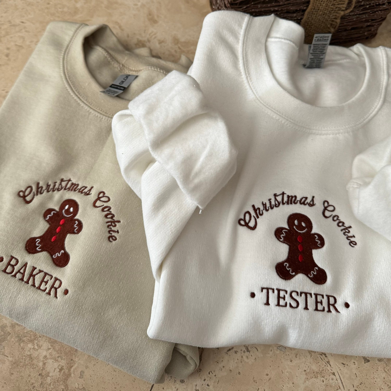 Christmas Couples Embroidered Sweatshirt Cookie Tester & Baker Holiday Sweaters image 1