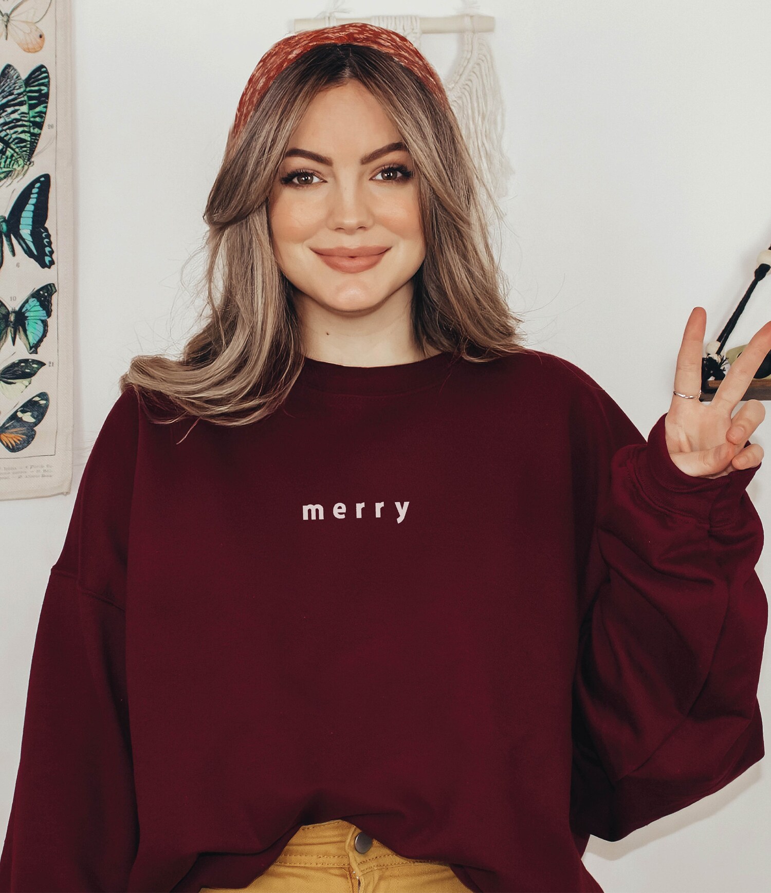 Embroidered Merry Christmas Sweatshirt Minimalist Holiday Hoodie for Women image 3