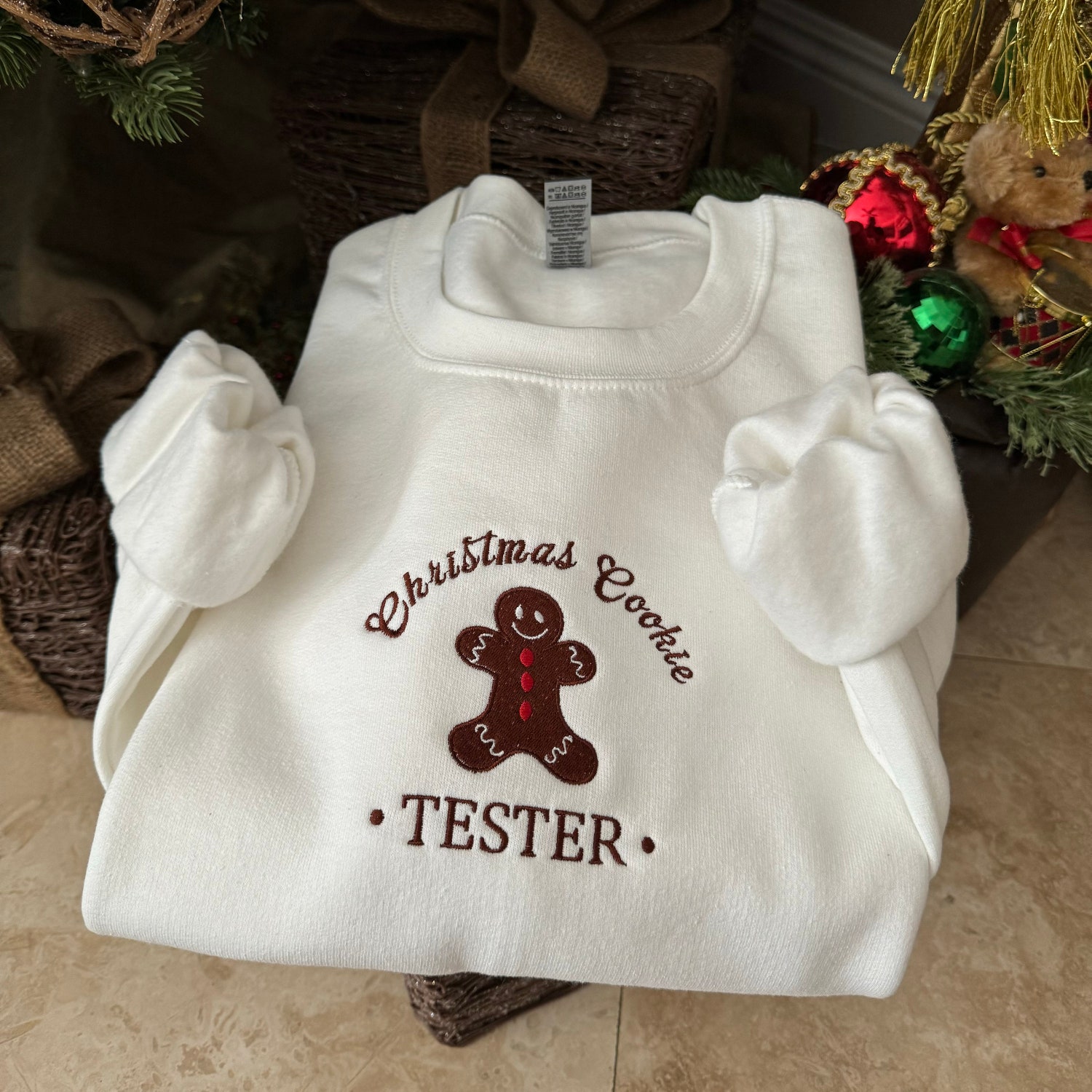 Christmas Couples Embroidered Sweatshirt Cookie Tester & Baker Holiday Sweaters image 2