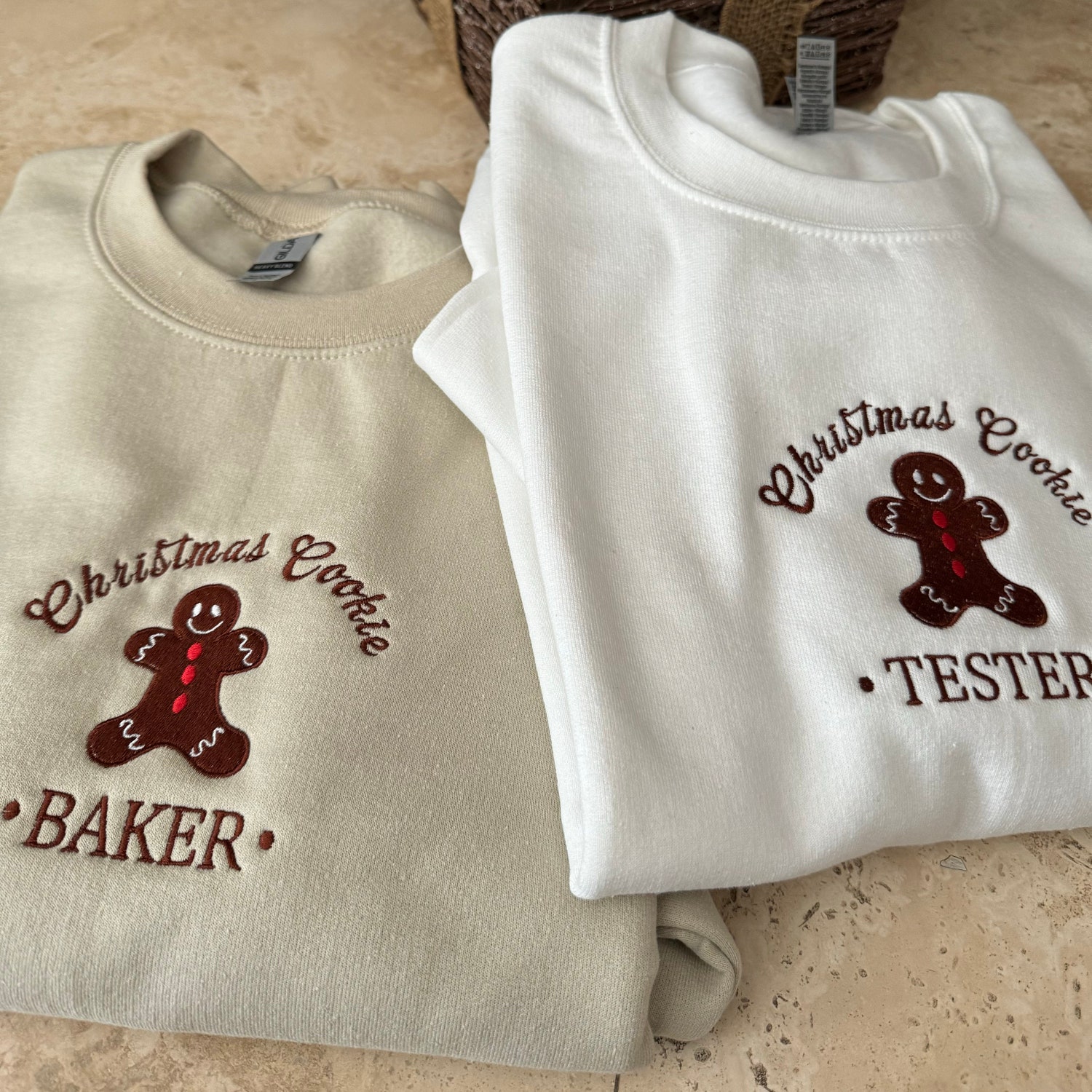 Christmas Couples Embroidered Sweatshirt Cookie Tester & Baker Holiday Sweaters image 4