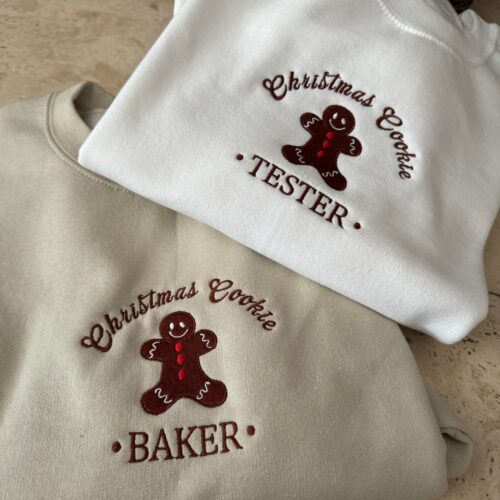 Christmas Couples Embroidered Sweatshirt Cookie Tester & Baker Holiday Sweaters image 0