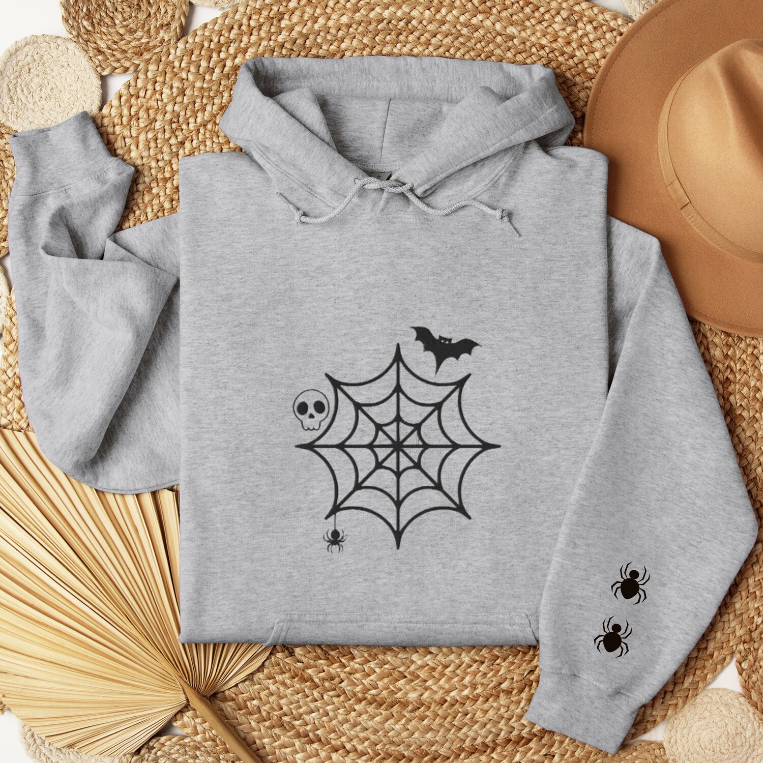 Embroidered Halloween Skull Hoodie Sweatshirt Spooky Fall Crewneck Scary Spider Hoodie image 6