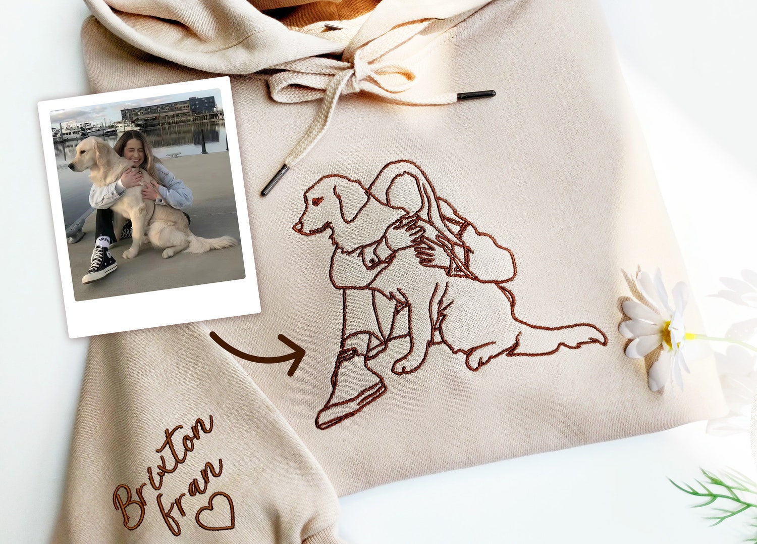 Custom Embroidered Dog Hoodie with Pet Portrait Personalized Gifts for Dog Moms image 1