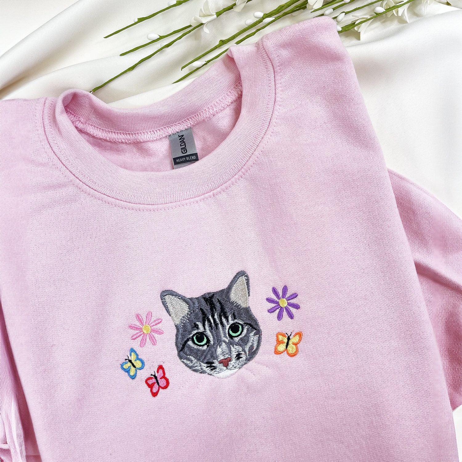 Custom Embroidered Pet Sweatshirt Personalized Dog or Cat Face Crewneck Unique Gift for Pet Lovers image 1