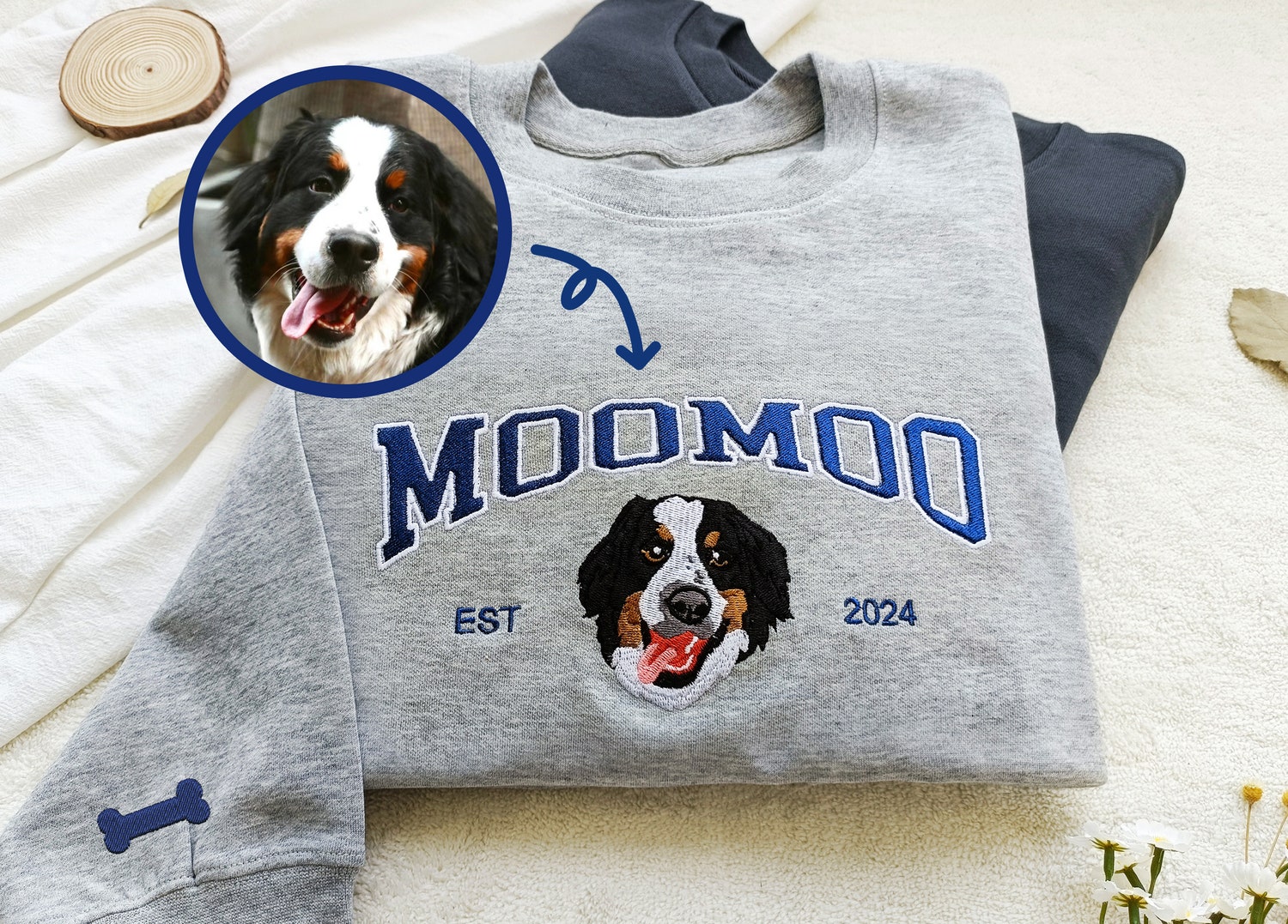 Custom Embroidered Pet Photo Sweatshirt Hoodie Personalized Pet Lover Gift Dog Owner Apparel image 3