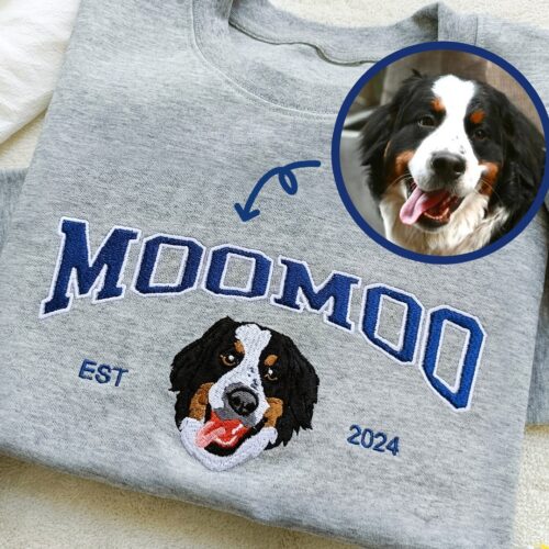 Custom Embroidered Pet Photo Sweatshirt Hoodie Personalized Pet Lover Gift Dog Owner Apparel image 0