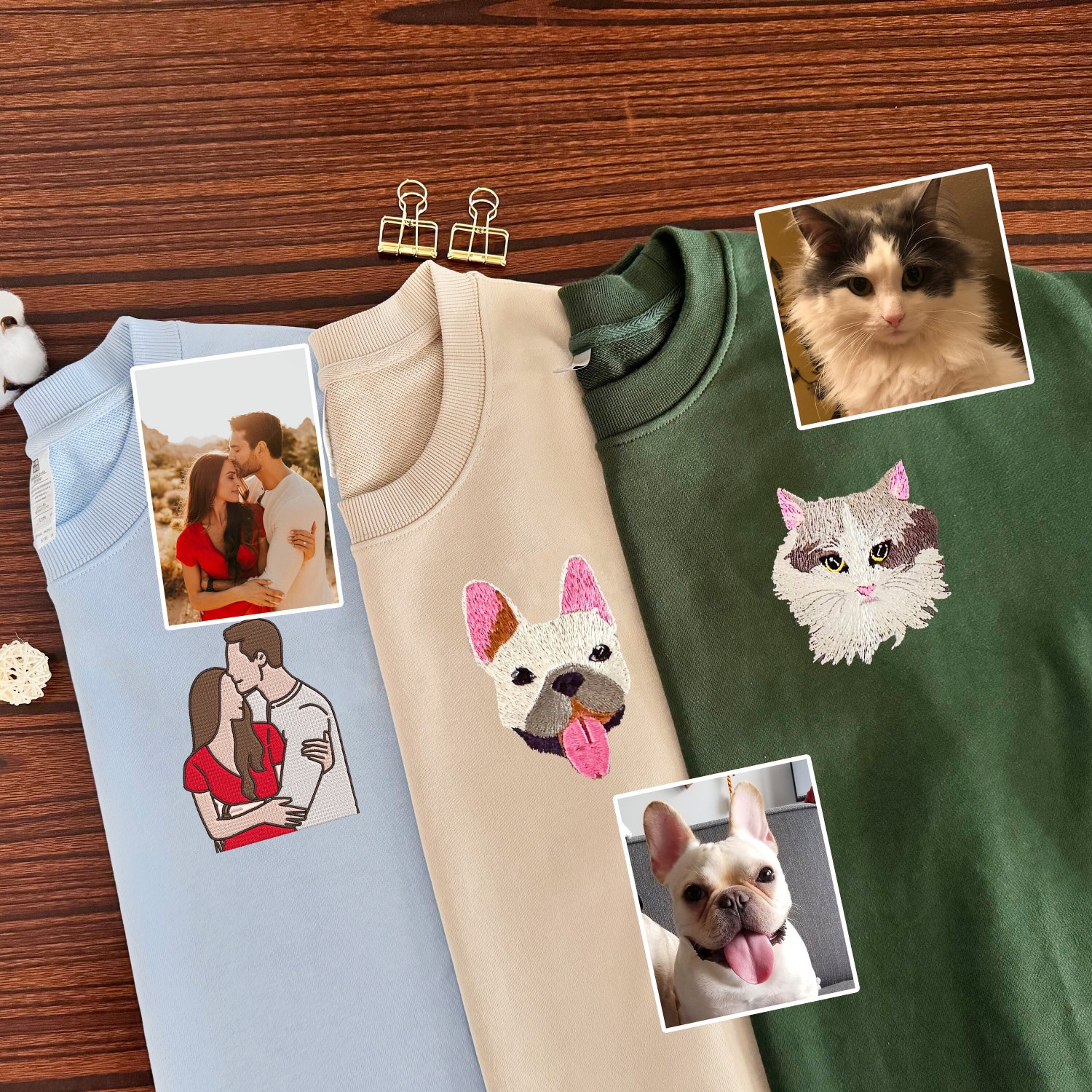 Custom Pet Portrait Sweatshirt Embroidered Dog Hoodie Unisex Crew Neck Pet Lover Gift image 3