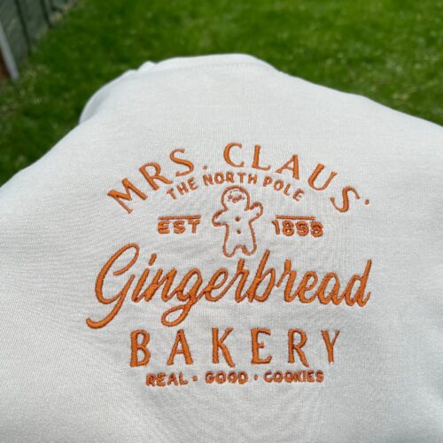 Mrs. Claus Gingerbread Embroidered Sweatshirt Funny Christmas Cookie Hoodie Holiday Crew Neck Sweater image 0