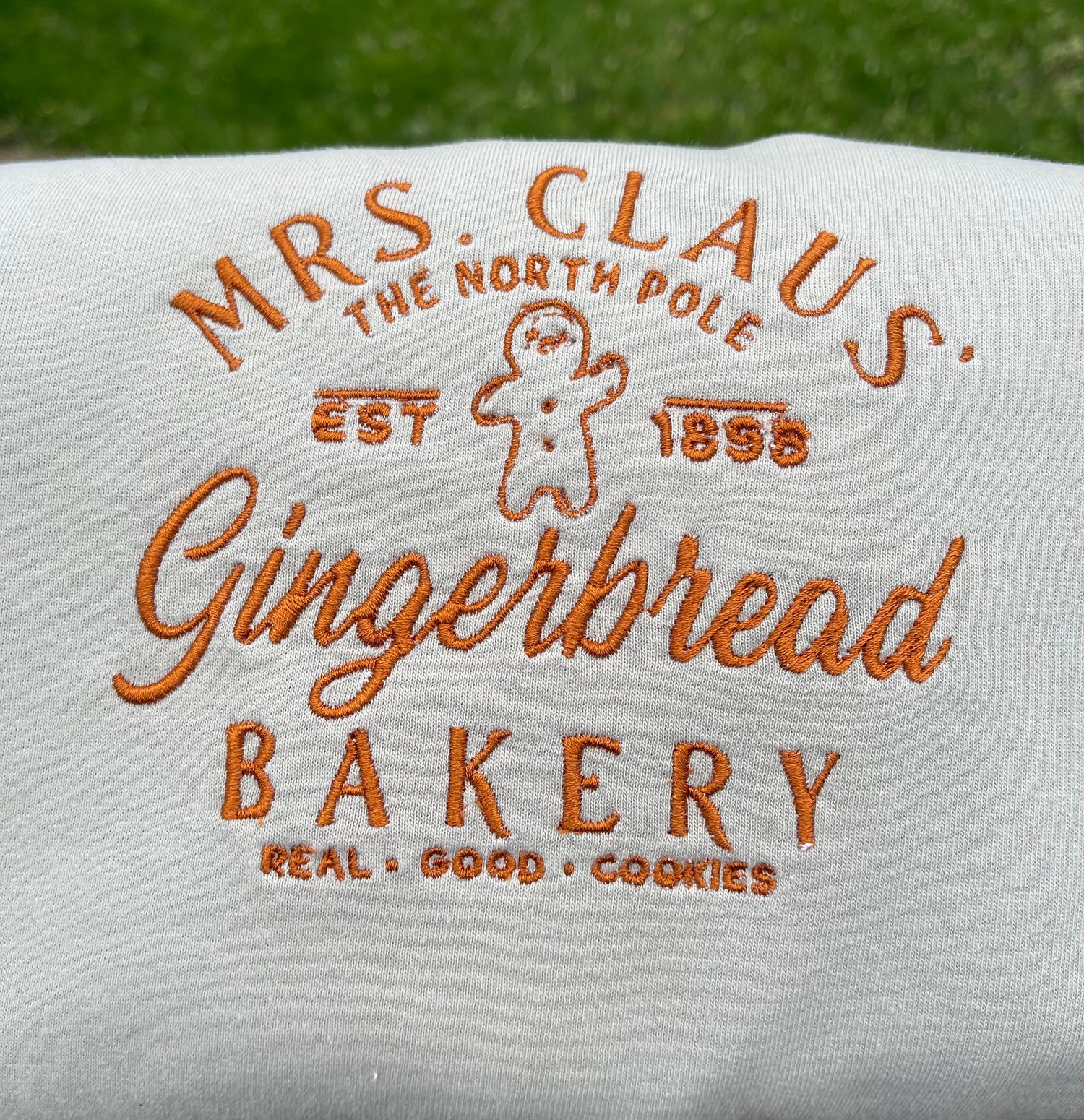 Mrs. Claus Gingerbread Embroidered Sweatshirt Funny Christmas Cookie Hoodie Holiday Crew Neck Sweater image 1