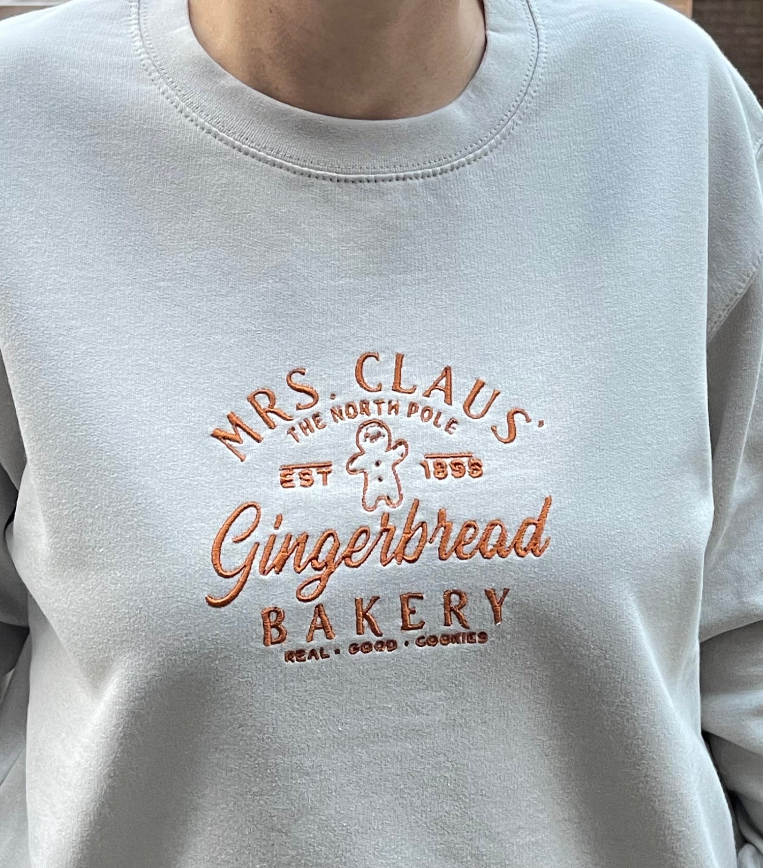 Mrs. Claus Gingerbread Embroidered Sweatshirt Funny Christmas Cookie Hoodie Holiday Crew Neck Sweater image 3