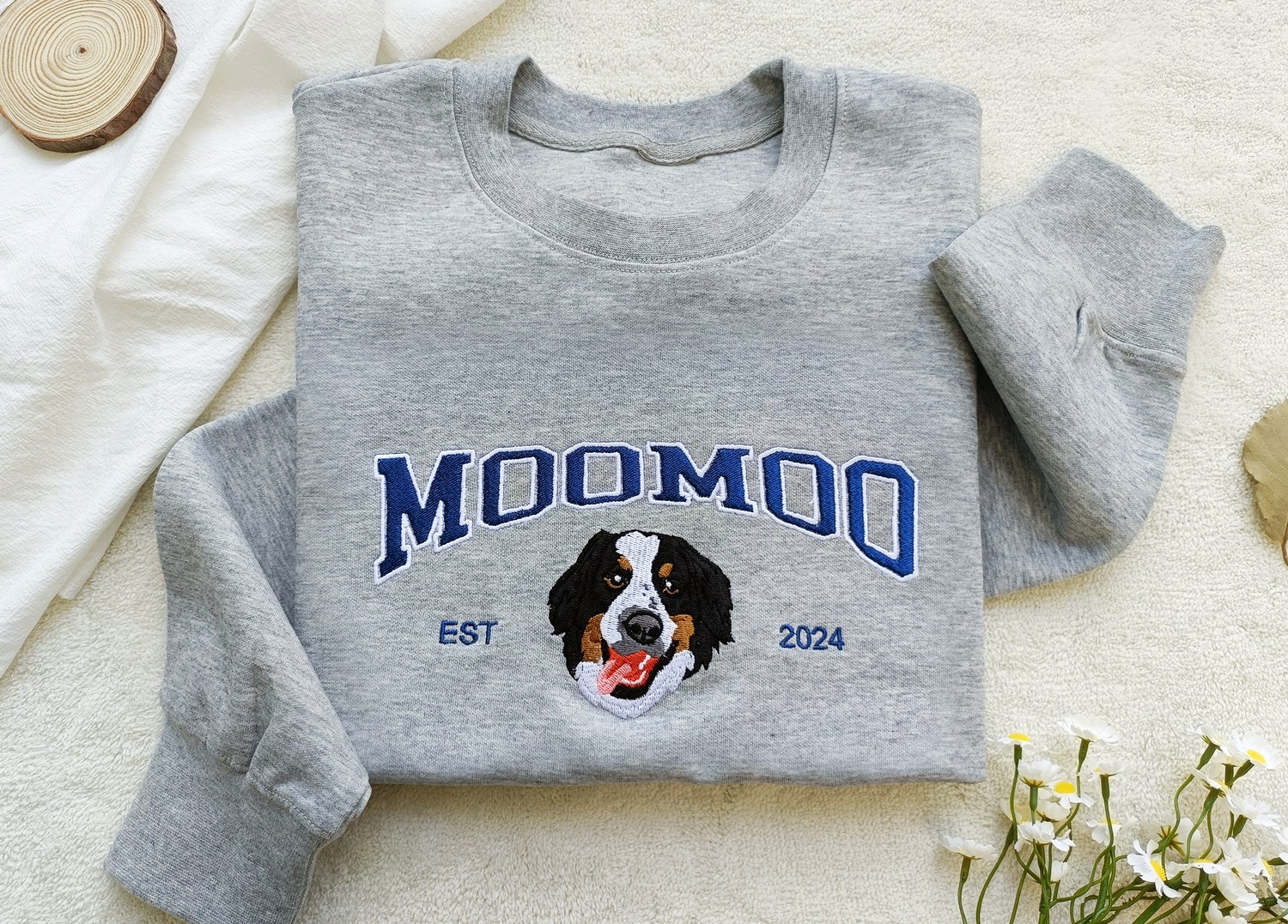 Custom Embroidered Pet Photo Sweatshirt Hoodie Personalized Pet Lover Gift Dog Owner Apparel image 2