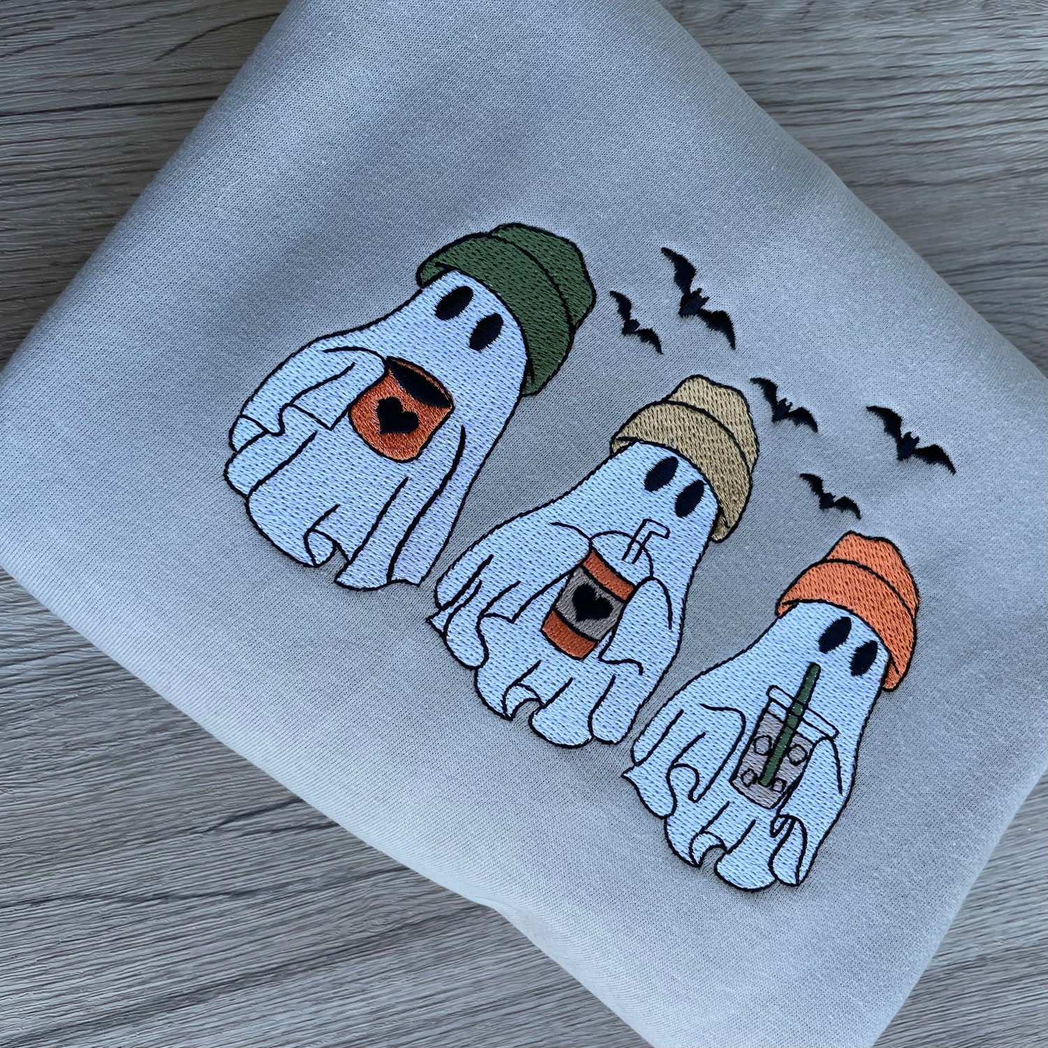 Halloween Ghost Drinking Coffee Sweatshirt Embroidered Hoodie Autumn Halloween Crewneck Jumper image 3