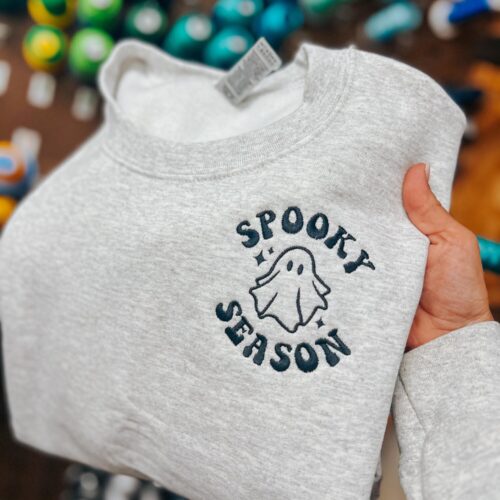 Spooky Season Ghost Embroidered Crewneck Sweatshirt Halloween Cozy Unisex Pullover image 0