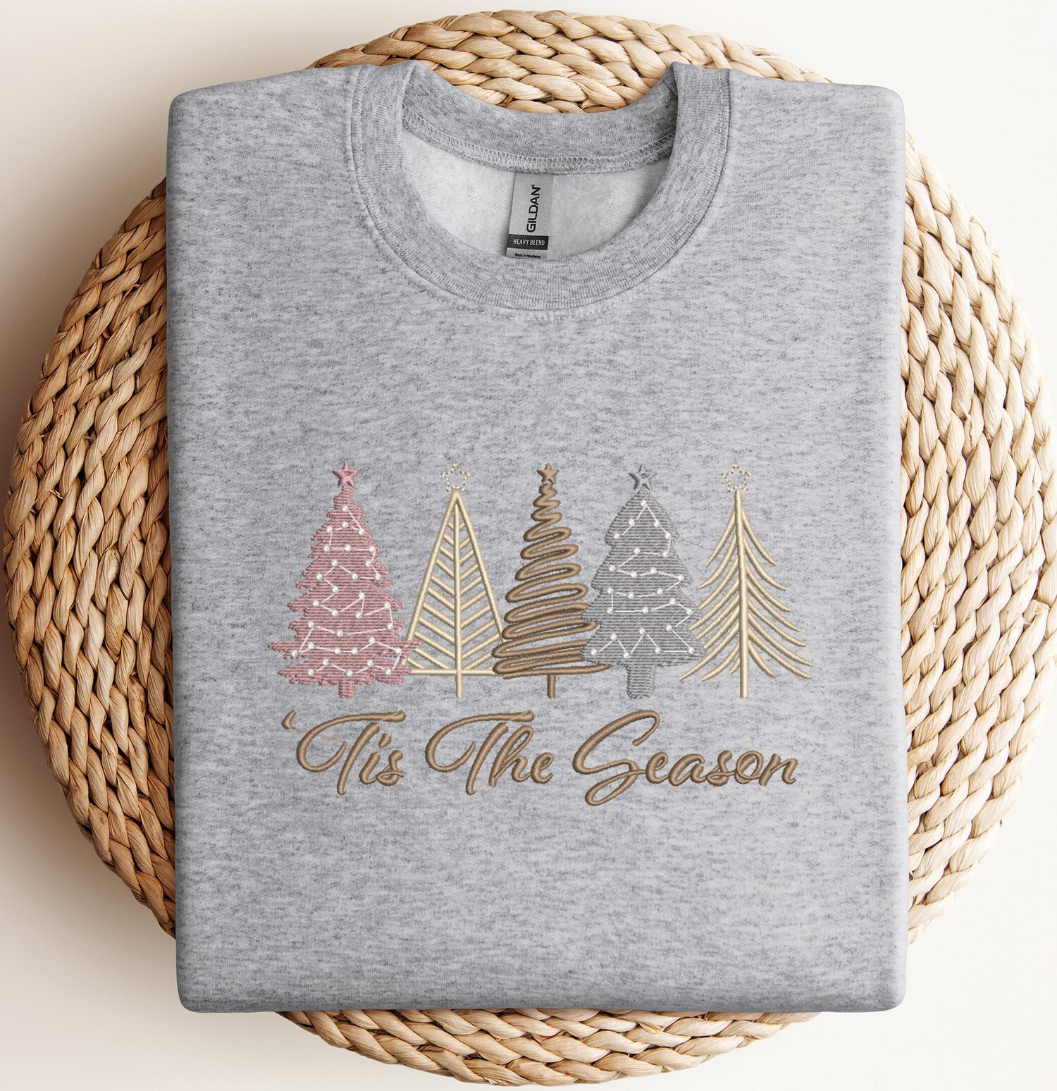 Christmas Tree Embroidered Sweatshirt Holiday Embroidery Sweater Cozy Christmas Pullover image 1