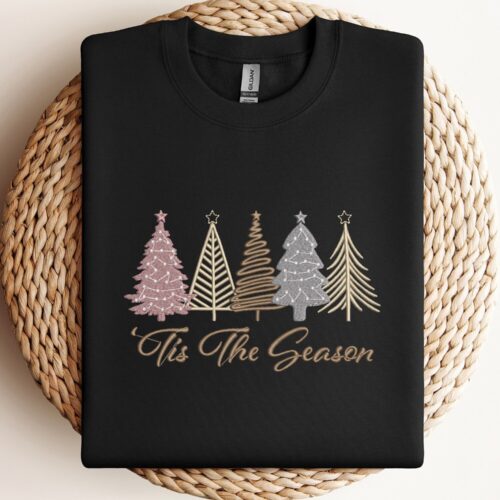 Christmas Tree Embroidered Sweatshirt Holiday Embroidery Sweater Cozy Christmas Pullover image 0