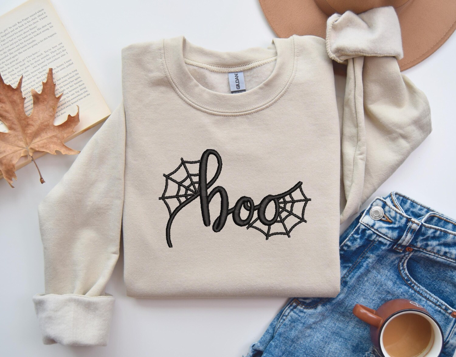 Embroidered Halloween Boo Shirt Sweatshirt Spooky Halloween Outfit Boo Sweater image 1