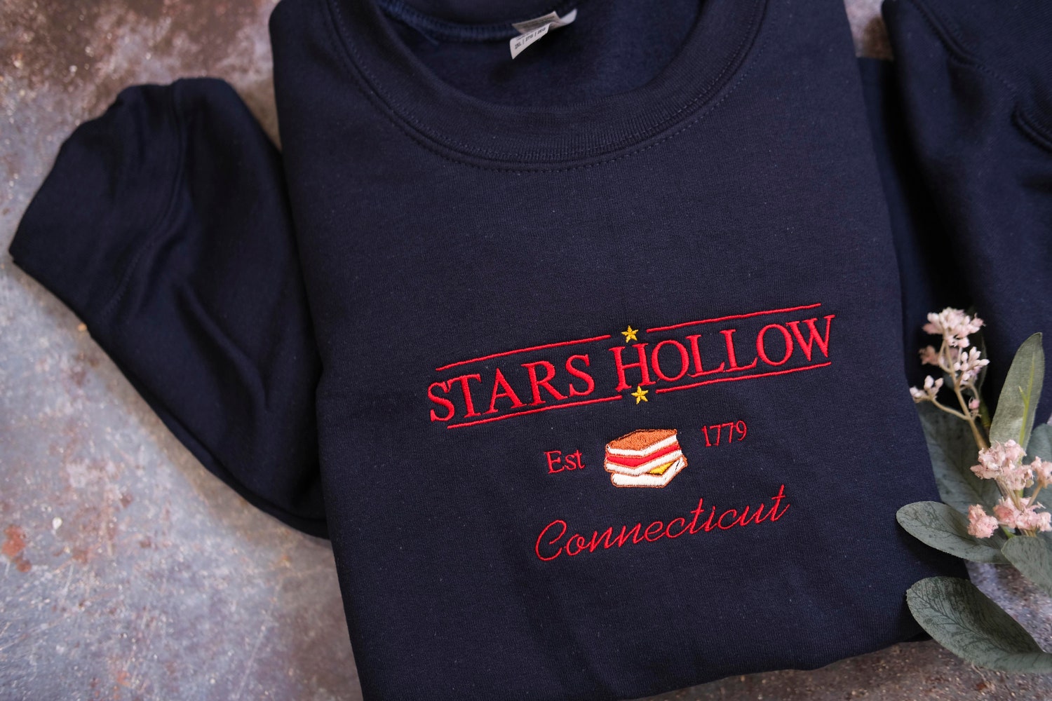 Stars Hollow Connecticut Embroidered Sweatshirt Cozy Book Lover Hoodie Crew Neck T-Shirt image 2