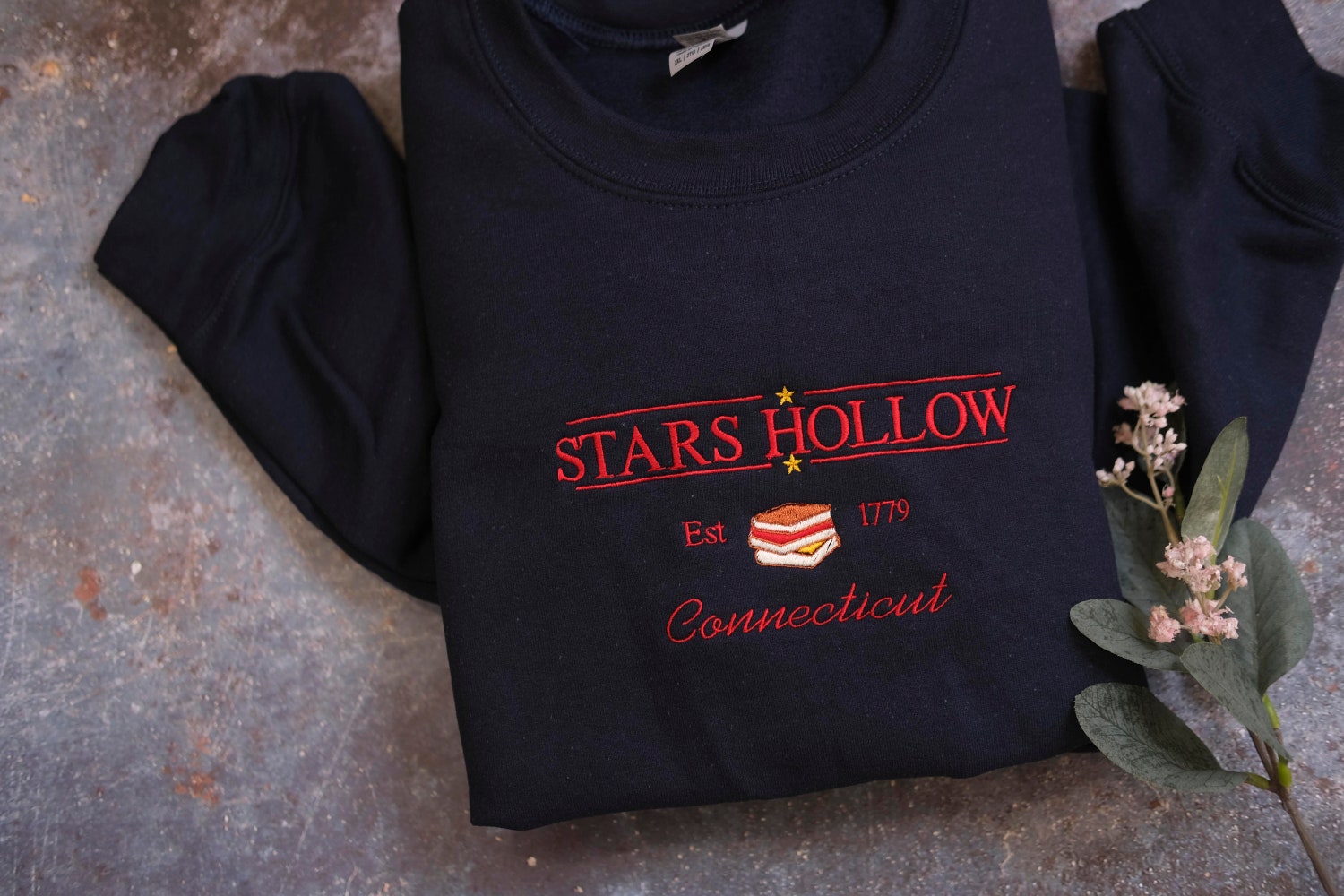 Stars Hollow Connecticut Embroidered Sweatshirt Cozy Book Lover Hoodie Crew Neck T-Shirt image 3