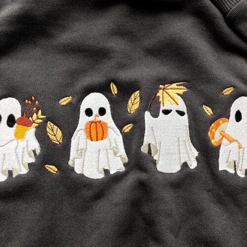 Spooky Fall Embroidered Hoodie Ghost and Pumpkin Sweatshirt Autumn Gift for Him/Her image 0