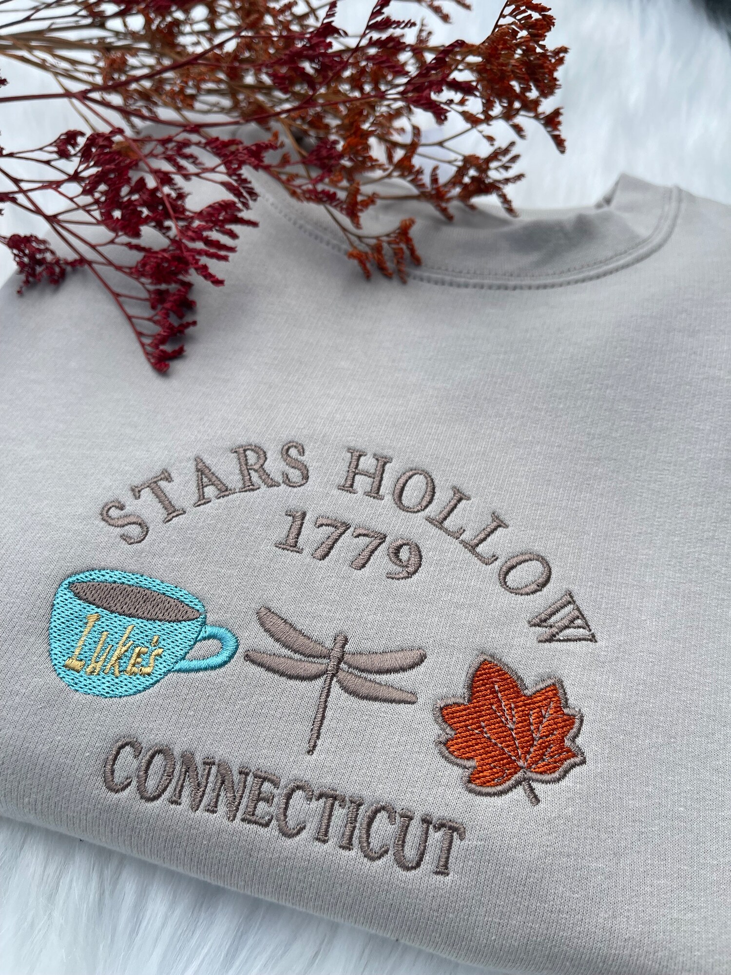 Stars Hollow 1779 Connecticut Embroidered Sweatshirt Vintage Crewneck Retro Fall Embroidery image 1