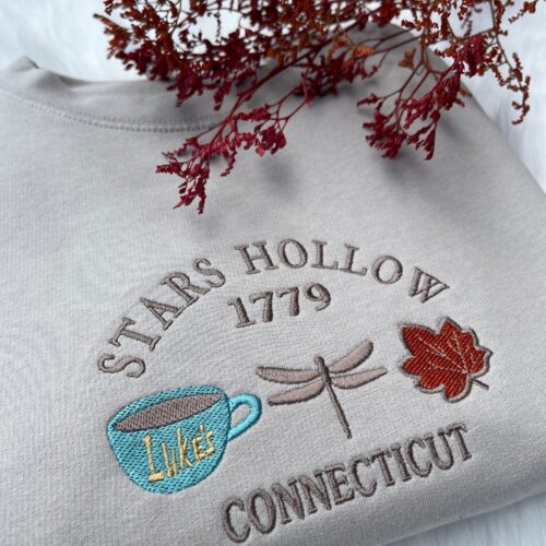 Stars Hollow 1779 Connecticut Embroidered Sweatshirt Vintage Crewneck Retro Fall Embroidery image 0