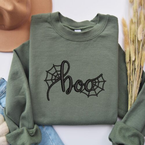 Embroidered Halloween Boo Shirt Sweatshirt Spooky Halloween Outfit Boo Sweater image 0