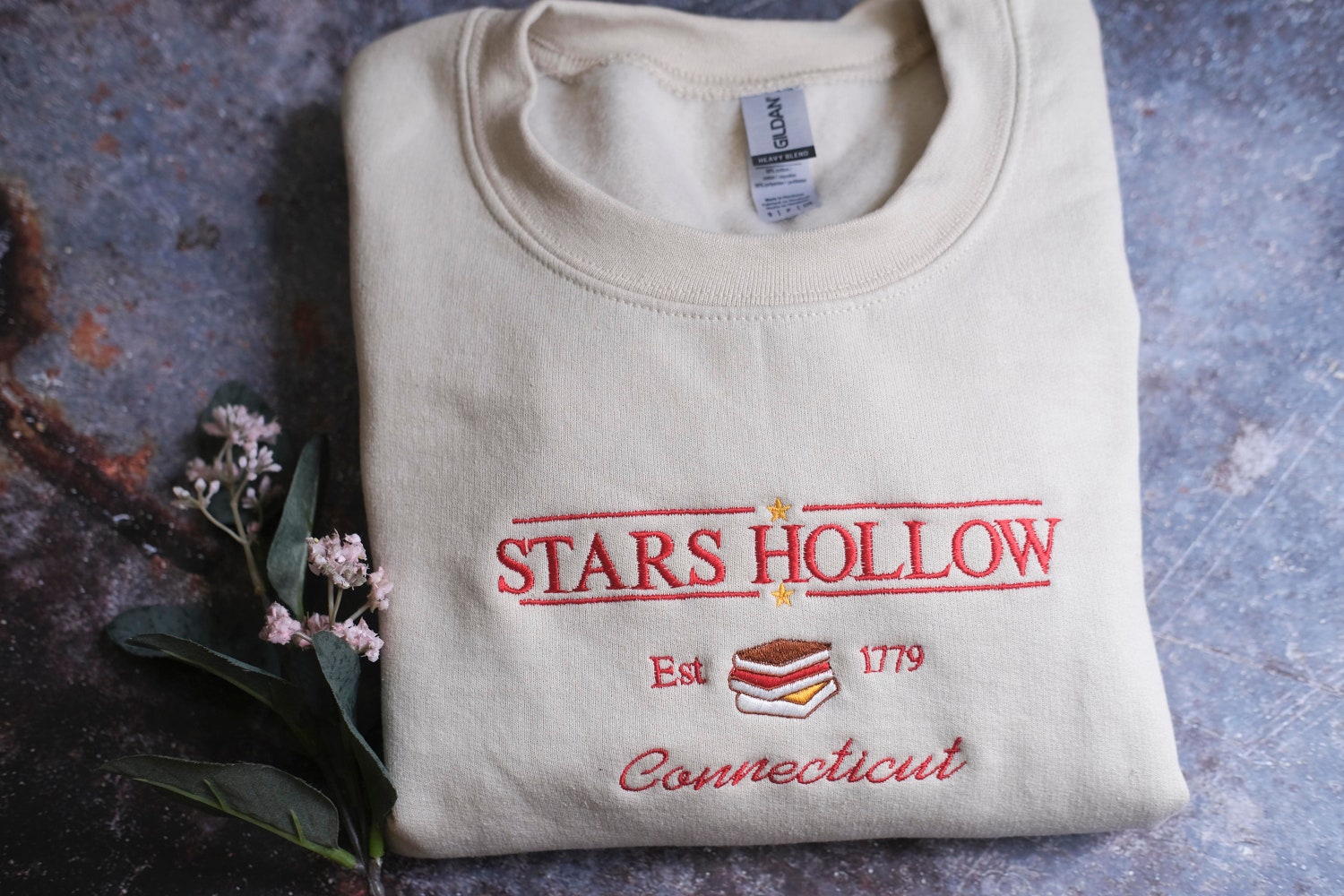 Stars Hollow Connecticut Embroidered Sweatshirt Cozy Book Lover Hoodie Crew Neck T-Shirt image 1