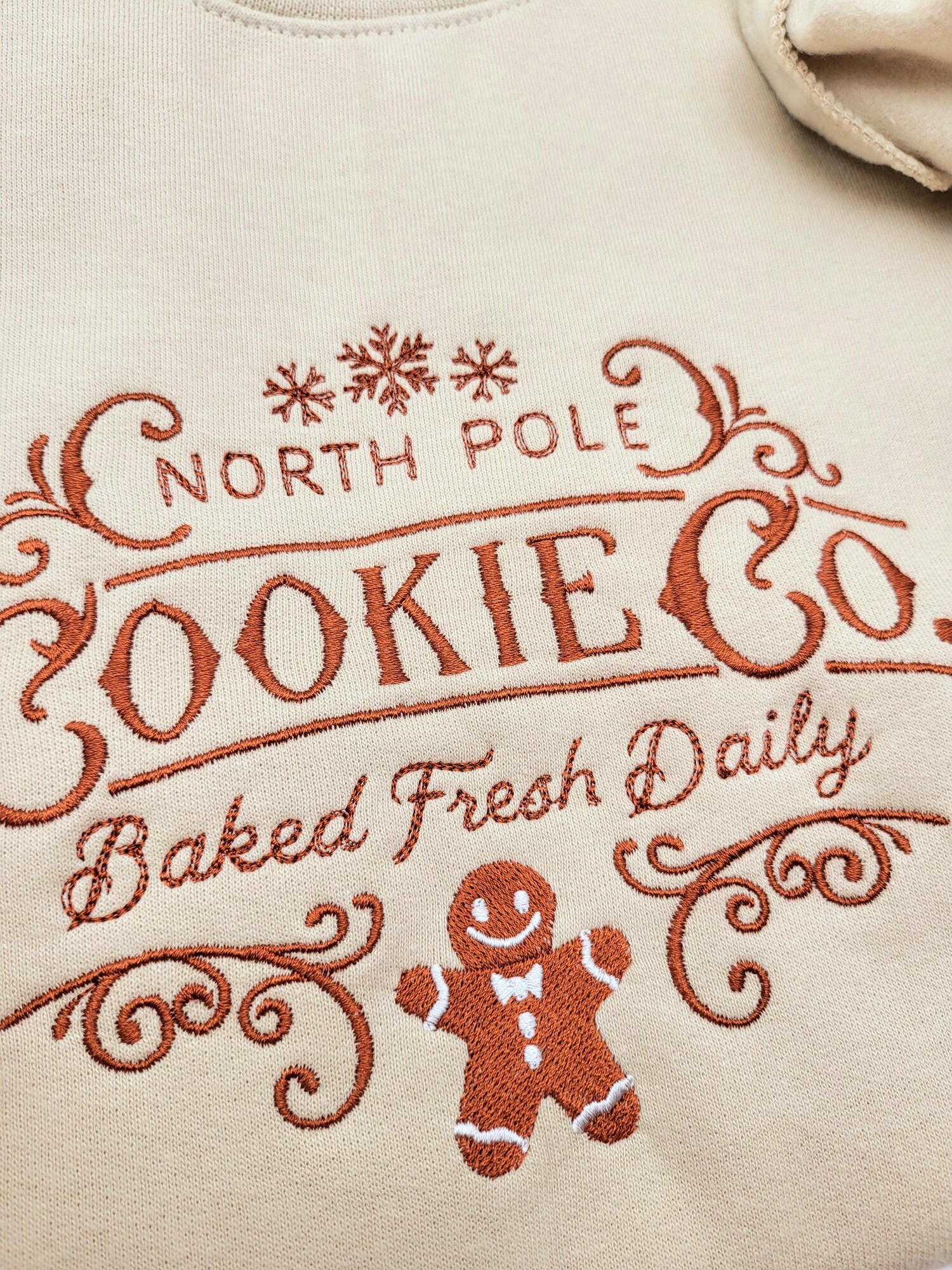 Christmas Embroidered Sweatshirt North Pole Gingerbread Cookie Crewneck Holiday Sweater image 3