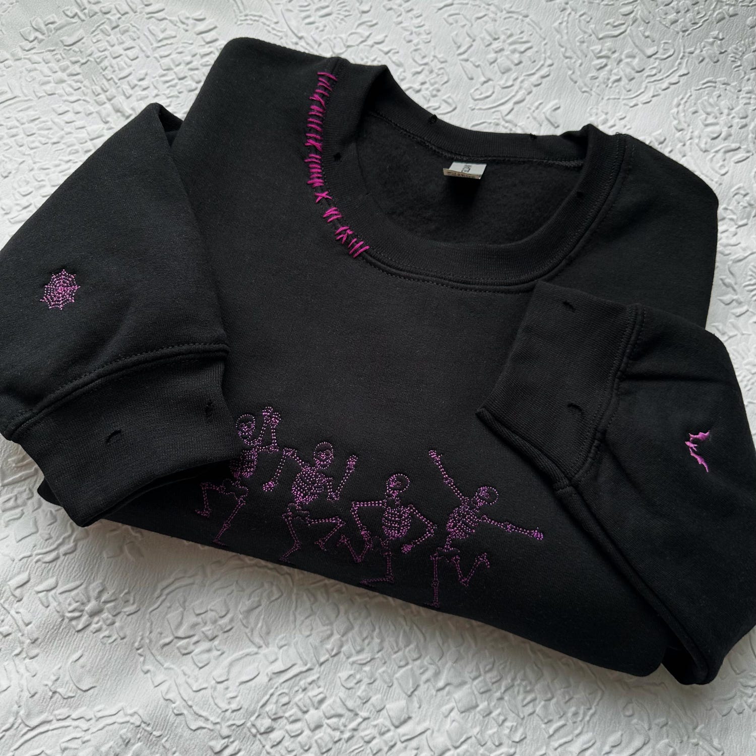 Custom Embroidered Dancing Skeleton Crewneck Sweatshirt Vintage Halloween Sweater image 2