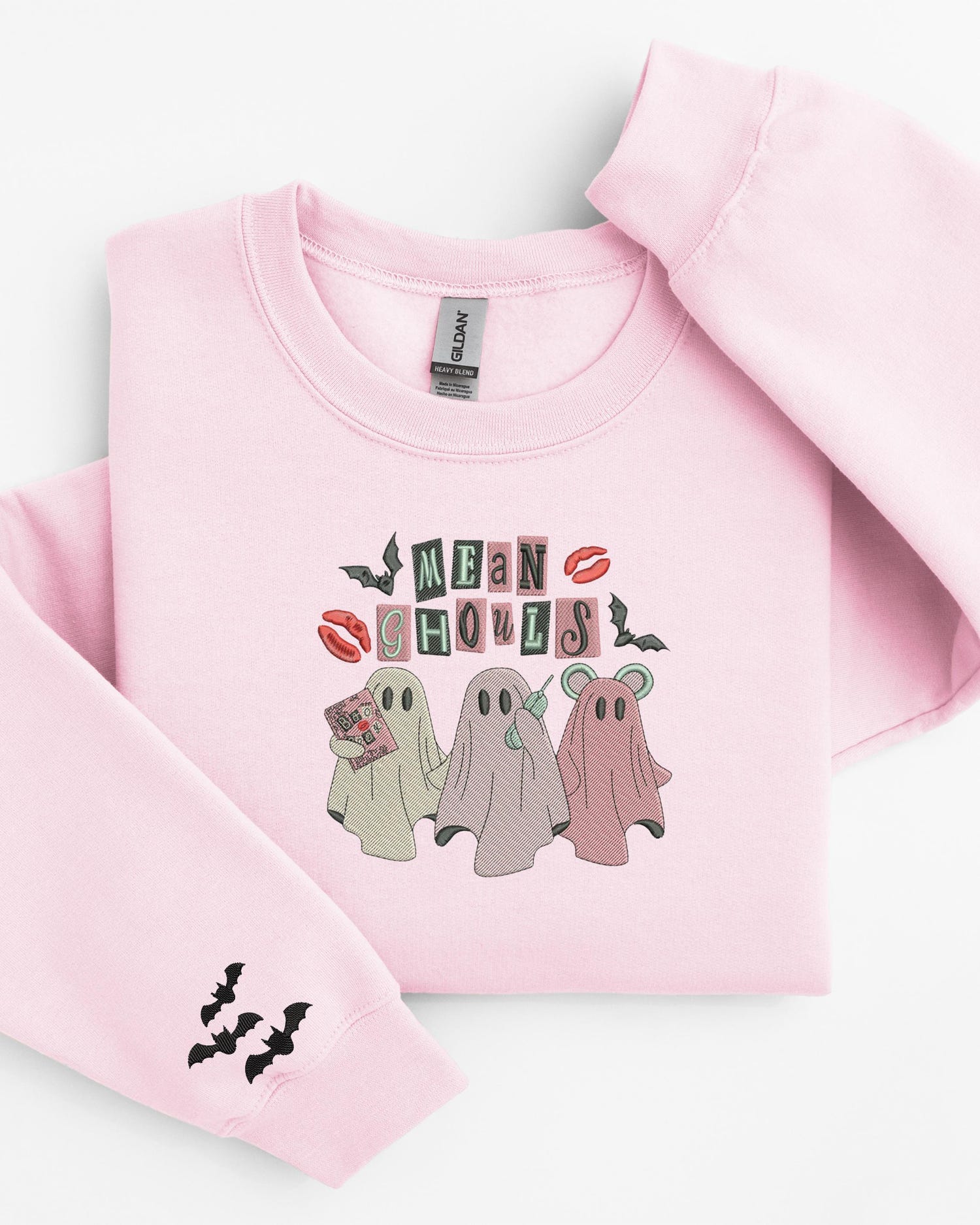 Embroidered Mean Ghouls Halloween Shirt Pink Ghost Retro Halloween Party Tee Mean Girls Shirt image 1