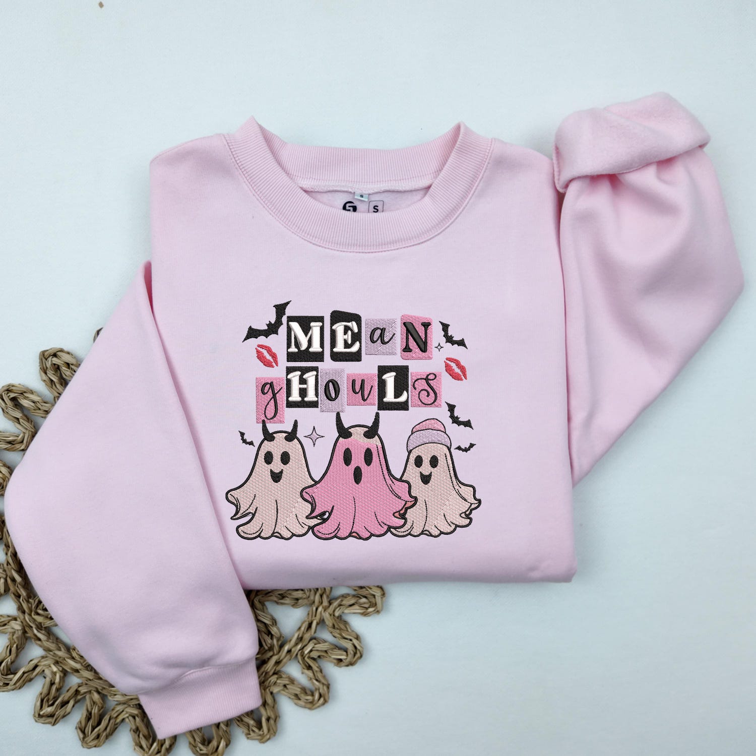 Embroidered Mean Ghouls Halloween Ghost Sweatshirt Cute Pink Ghost Shirt Ghost Vibes image 2