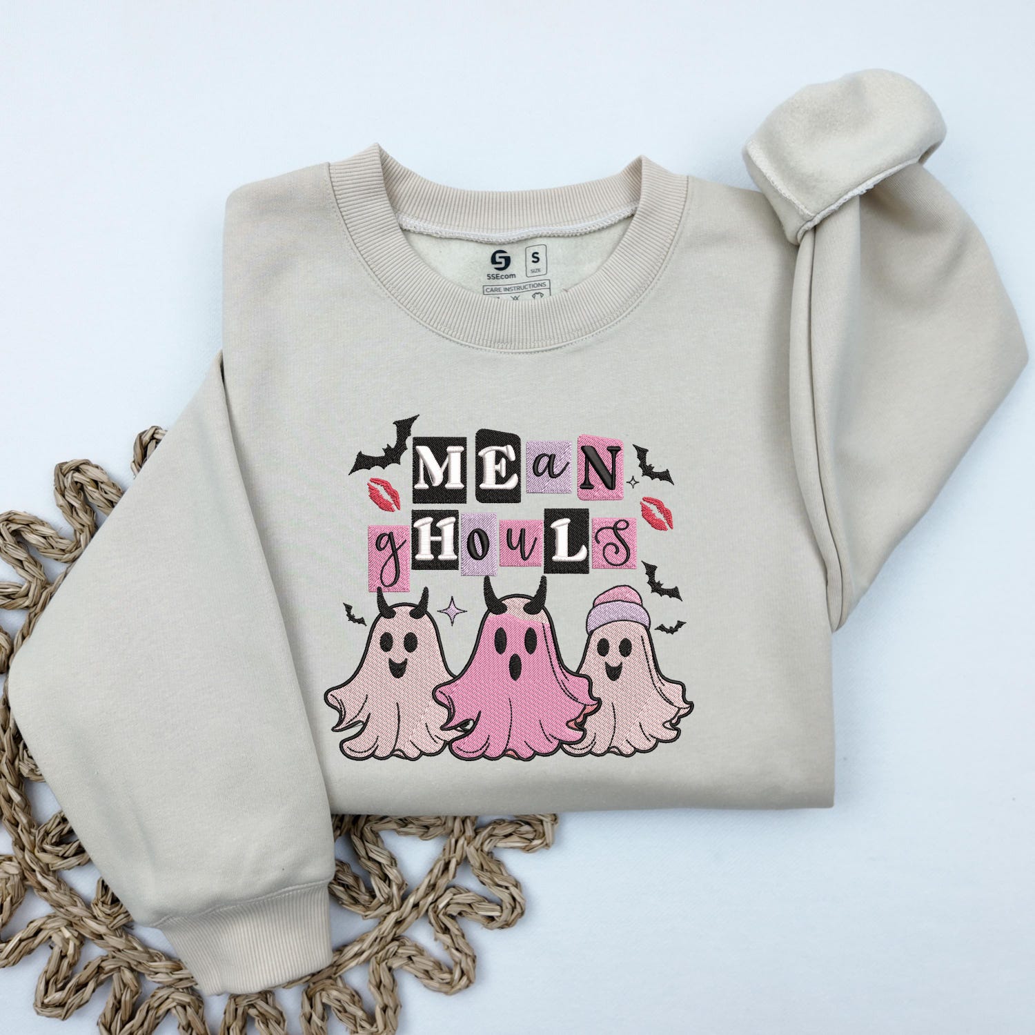 Embroidered Mean Ghouls Halloween Ghost Sweatshirt Cute Pink Ghost Shirt Ghost Vibes image 3