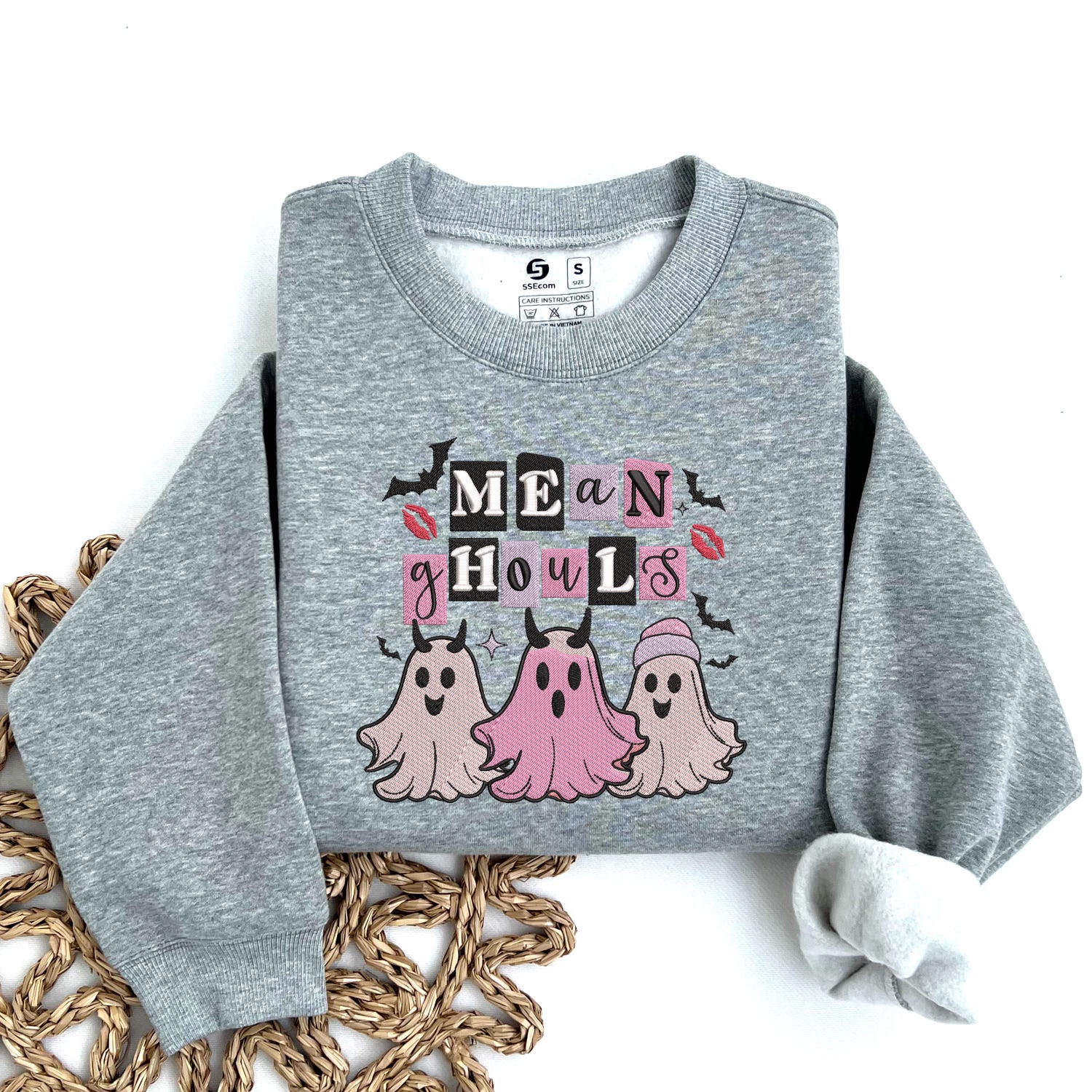 Embroidered Mean Ghouls Halloween Ghost Sweatshirt Cute Pink Ghost Shirt Ghost Vibes image 4