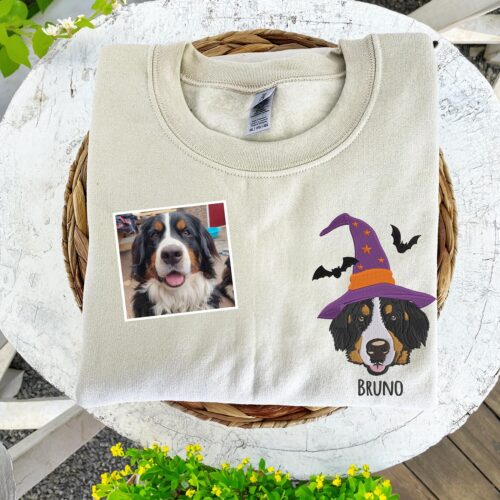 Custom Embroidered Pet Halloween Sweatshirt Dog or Cat Mom Hoodie Personalized Halloween Gift image 0