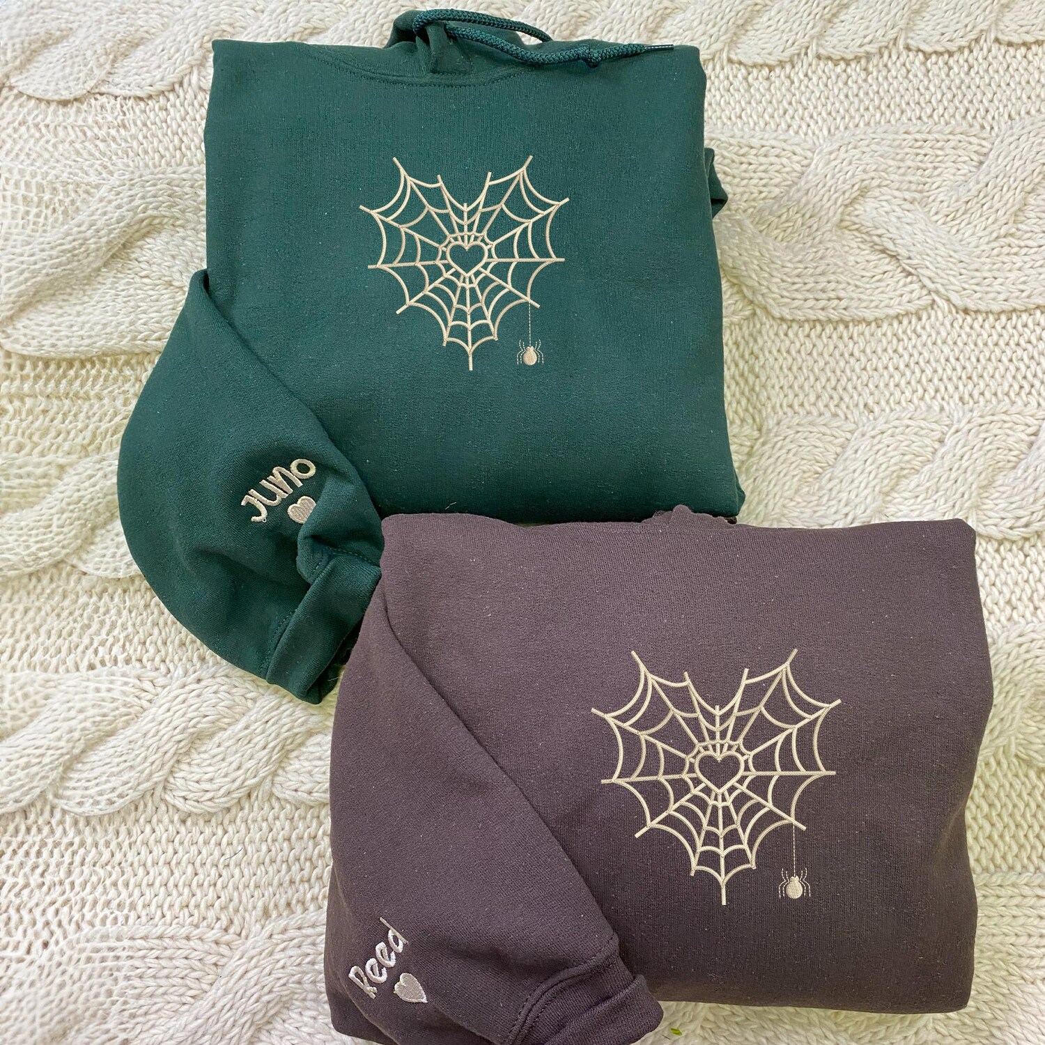 Halloween Couple Sweatshirt with Spiderweb Heart Matching Embroidery Hoodie Spooky Season Gift image 2